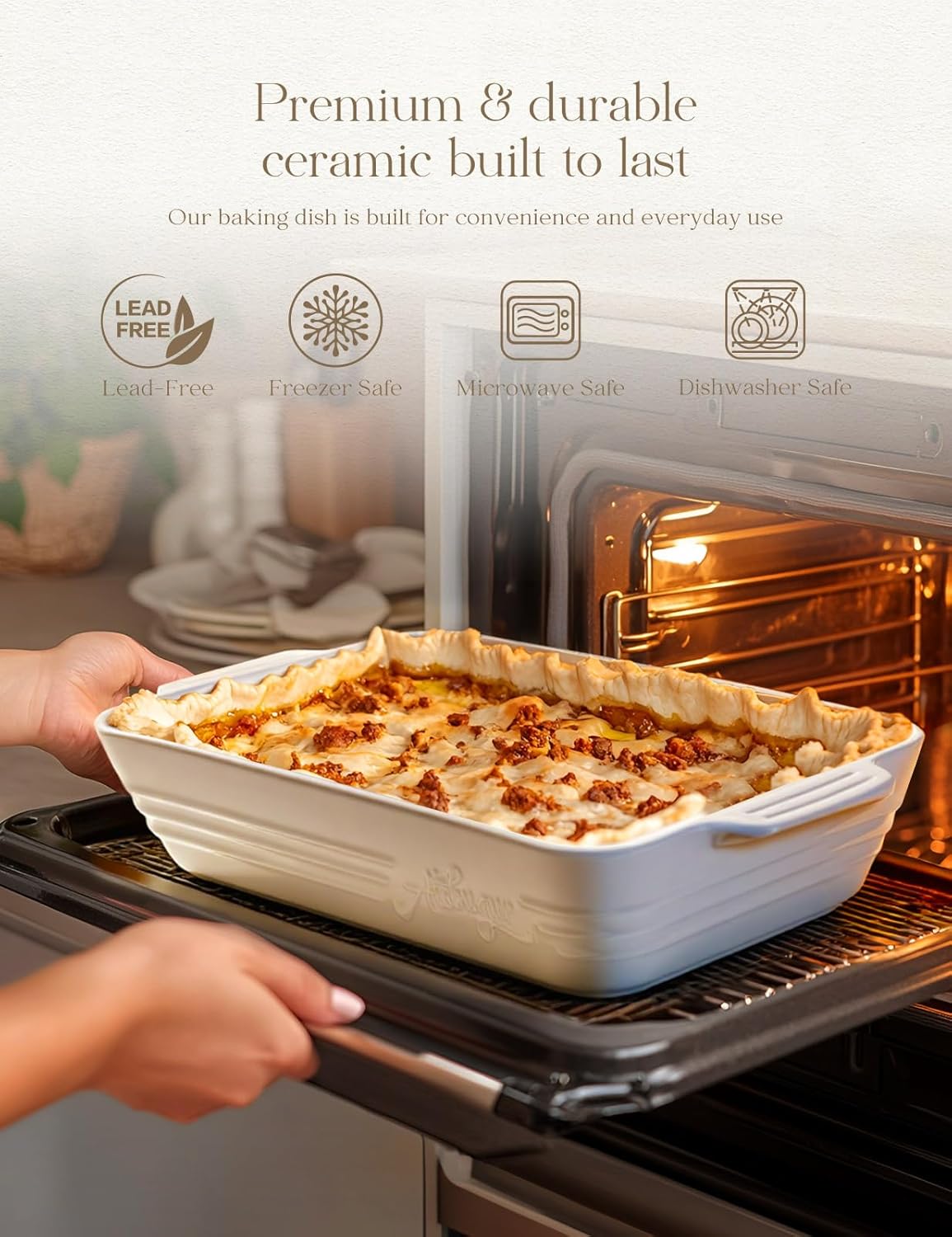 Regine Switzerland Casserole Dish - 9x13 Ceramic Baking Pan with Handles | 4.2 Quarts, Durable & Stylish