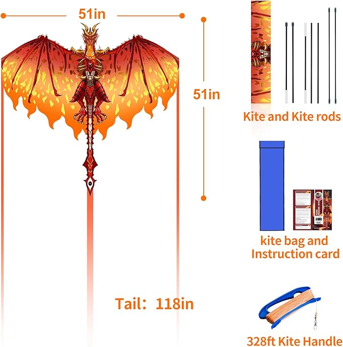 Mint's Colorful Life Dragon Kite for Kids & Adults, Easy to Fly Best Beach Kites for Beginners, 300ft Kite String Included