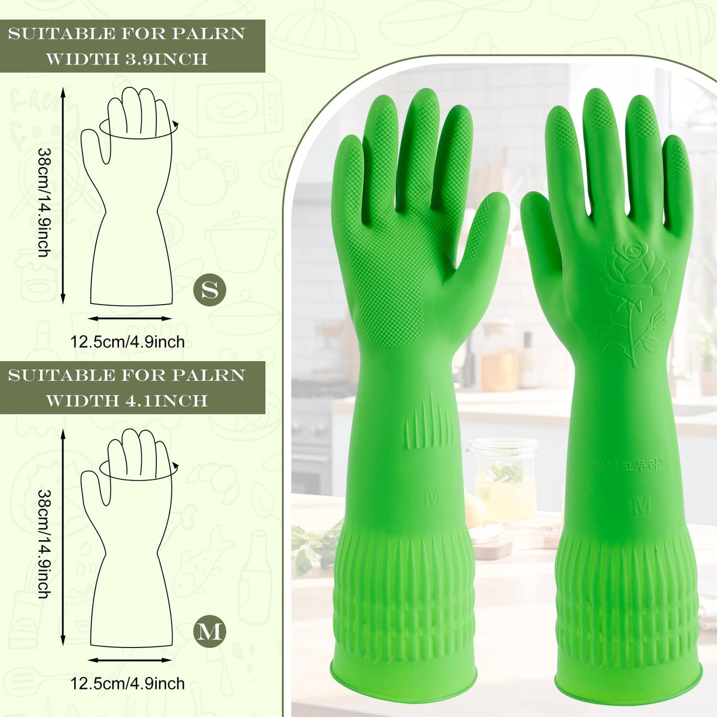 Gdotmely 3 Pairs Rubber Dishwashing Gloves,Rubber Cleaning Gloves, Reusable Kitchen Glove for Household,Waterproof