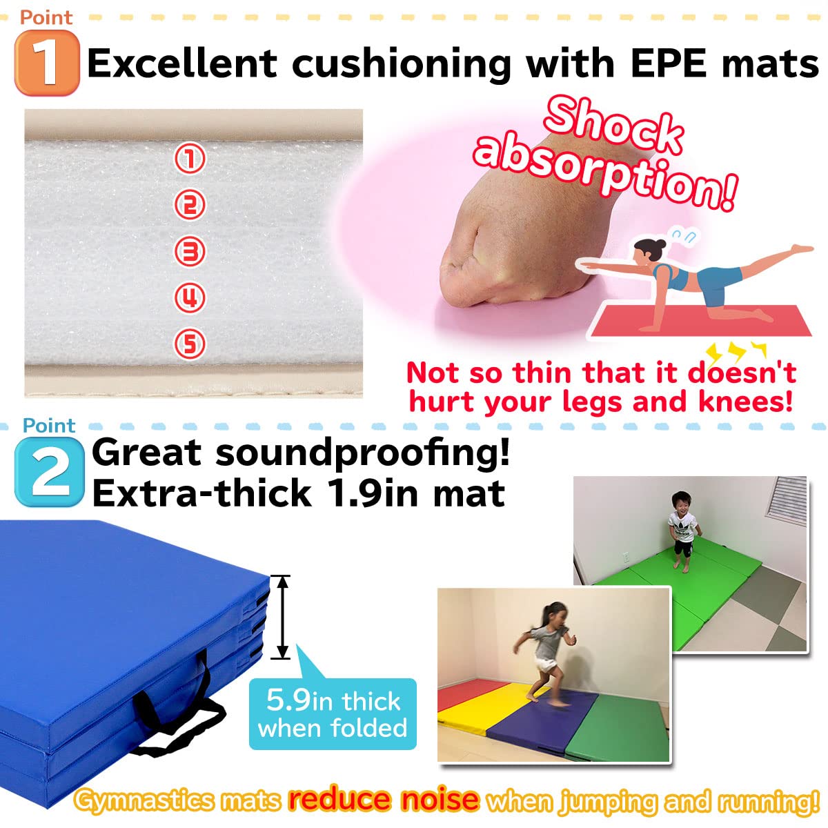 KaRaDaStyle Gymnastics Mat Folding Stretch Mats 71"x24"x2" Exercise Muscle Training Children Play Horizontal Bar Mat Yoga Sports Soundproof Home Use (Greige)