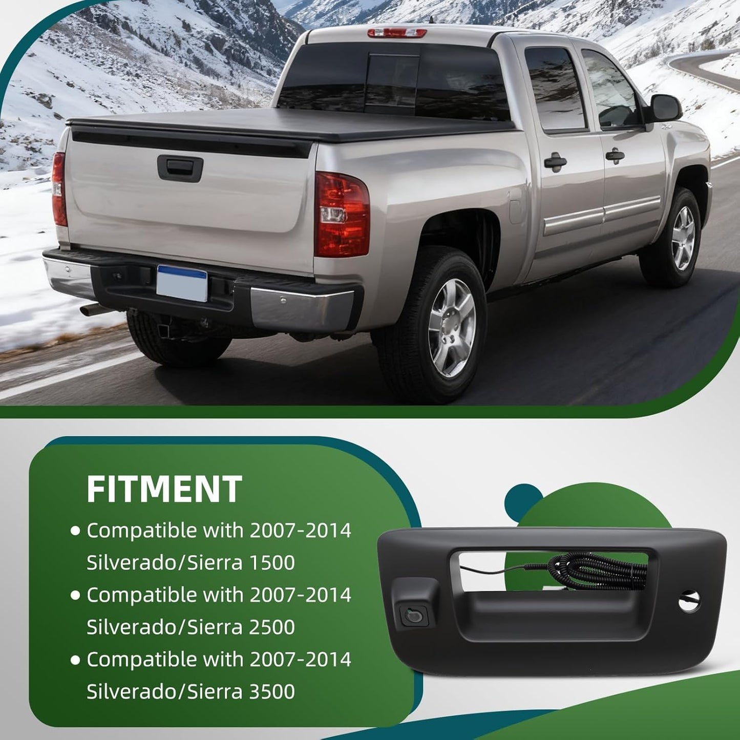 Yunnergo 2007-2013 1500 2500HD 3500HD 170 Rear View Backup Camera w/Tailgate Handle Compatible with Silverado/Sierra