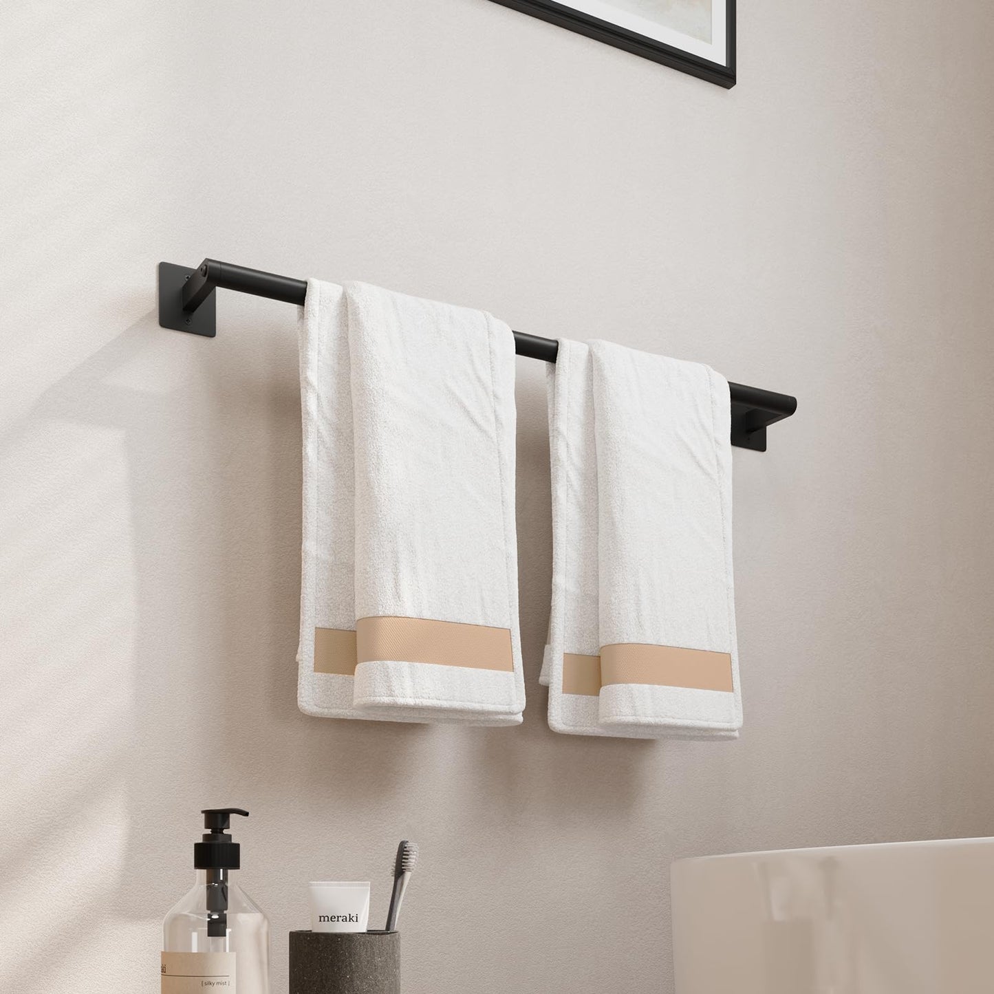 USHOWER Matte Black Towel Bar, 24 Inch Towel Racks for Bathroom Wall Mounted, Heavy Duty Stainless Steel Towel Holder, Easy Installation (Total Length 26 Inch)