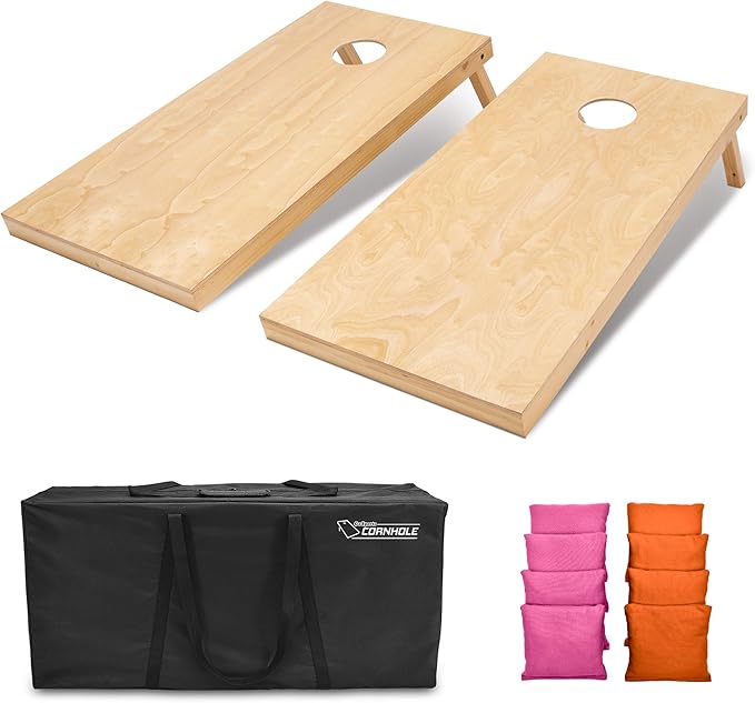 GoSports Regulation Size Wooden Cornhole Set with Natural Wood Finish - Includes Carrying Case