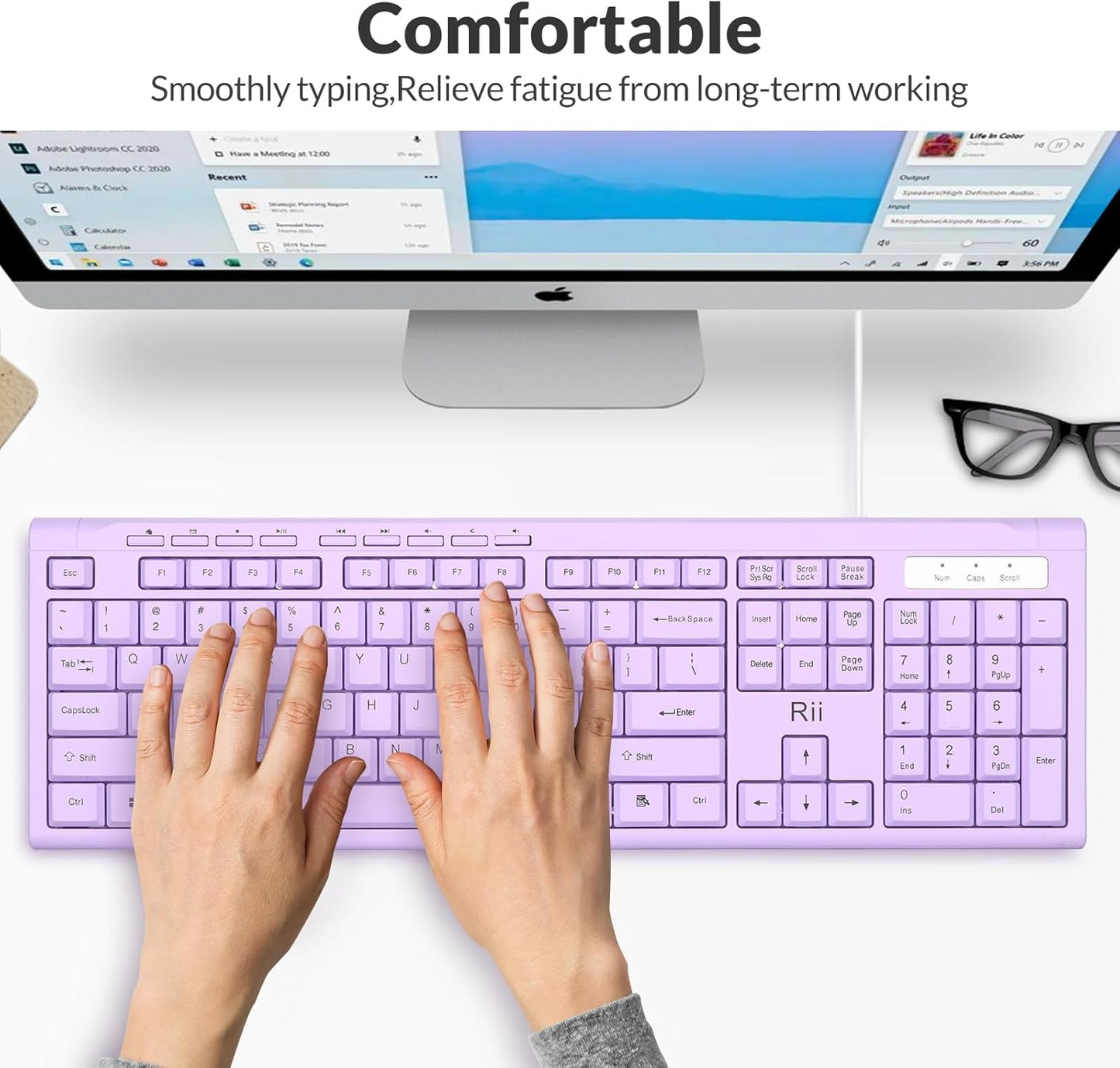 Rii RK907 10/8 7 Ultra-Slim Compact USB Wired Keyboard for Mac and PC,Windows / / Vista/XP(Purple)