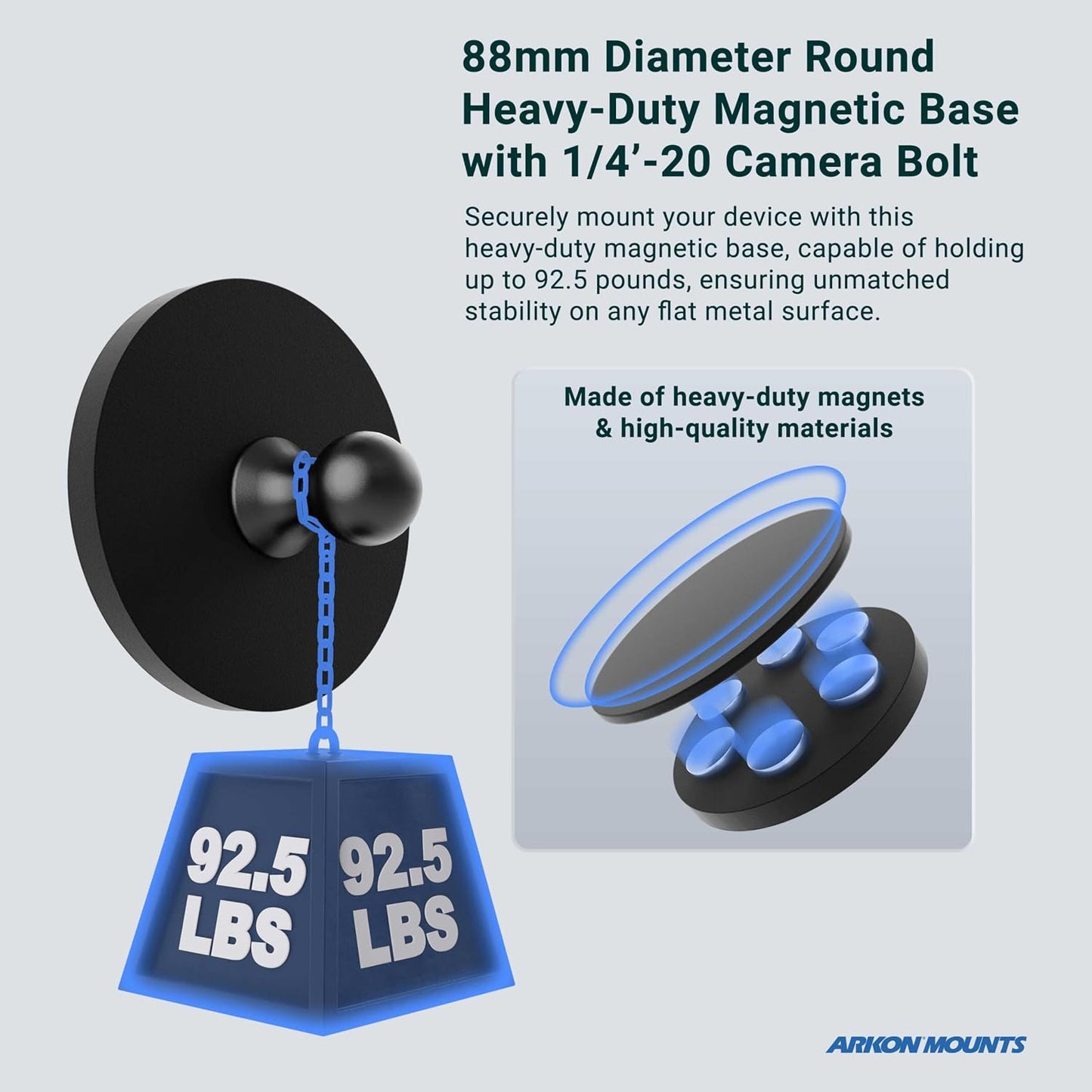 ARKON 1/4-20" Mounts Magnetic Camera Mount with Adjustable Arm, Strong Magnet, Adapter for mounting Cameras, Small