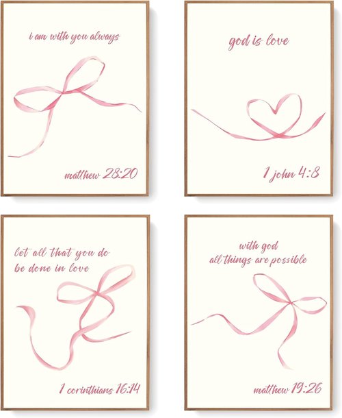 LARTSFRO Coquette Pink Bow Wall Art - Aesthetic Decor for Teen Girls | Set of 4 Unframed 12x16 Inch Prints