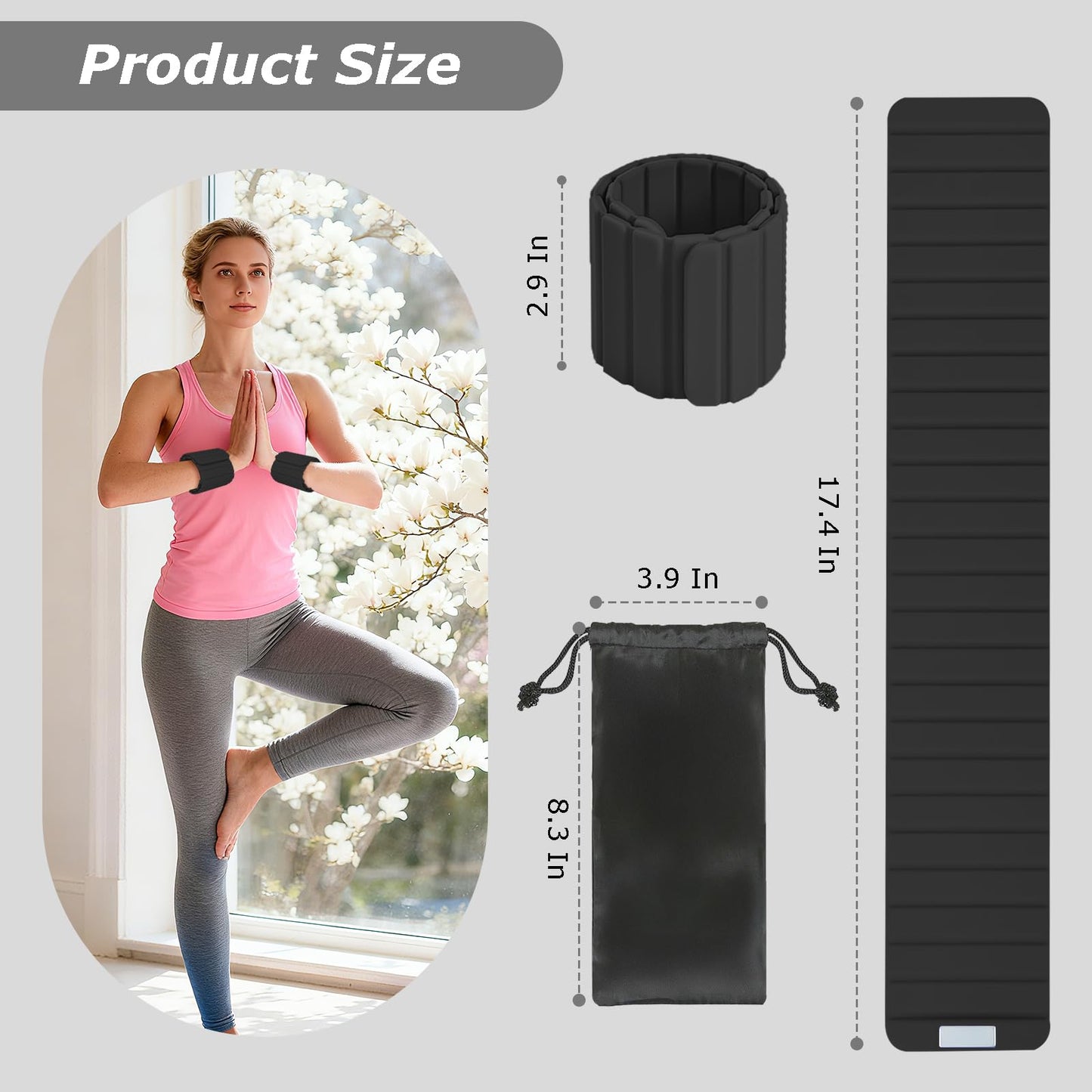 Magnetic Wrist Ankle Weights – Adjustable Ankle and Wrist Weights for Women & Men – 2 Pack (1LB Each) Stackable Magnetic Silicone Arm Bands Non-Slip, Waterproof, Easy Wear – Ideal for Pilates, Yoga, Running & Walking（Black ）