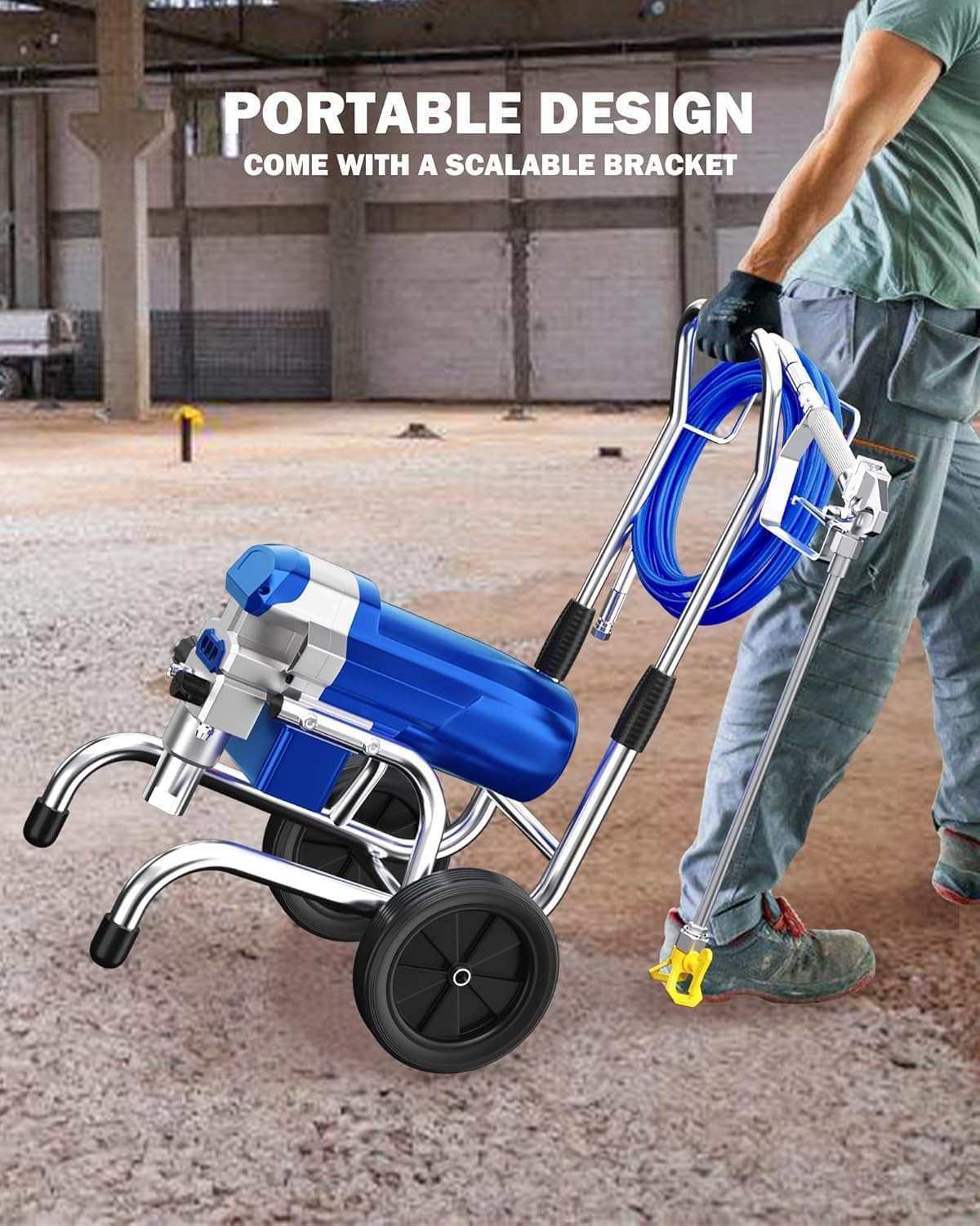 Airless Paint Sprayer, 1800W High Efficiency Electric Paint Sprayer, 3800PSI Cart Thinning-Free Airless Sprayer with Extension Rod and Wheels, for Home, Yard, Garden, Commercial Use