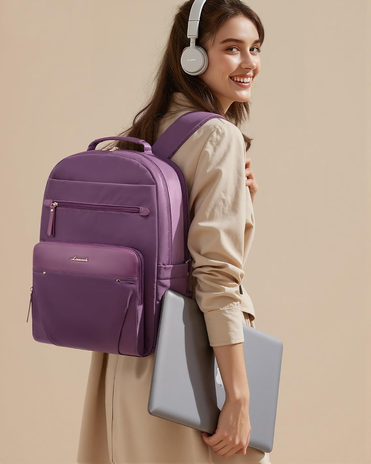 Backpack 15.6" Backpack LOVEVOOK Laptop for Women with Leather Trim & Tumbler Pockets, Work Purse, Travel Personal Item