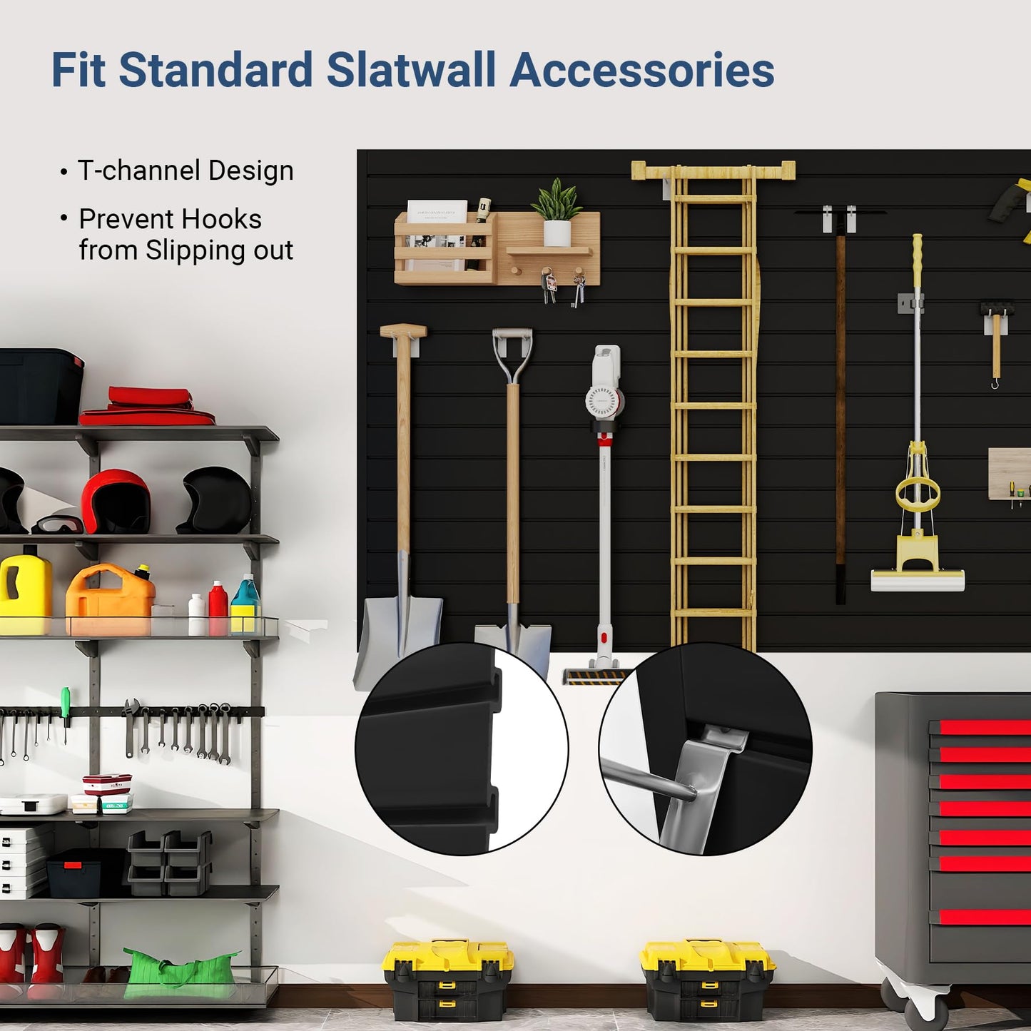 Neoaider Slatwall Panel 8 FT x 4 FT, Interlocking Slat Wall Paneling, Wall Mounted PVC Wallpanel, Suitable for Garage Storage and Organizer, Slatwall Board, Shelves - Black
