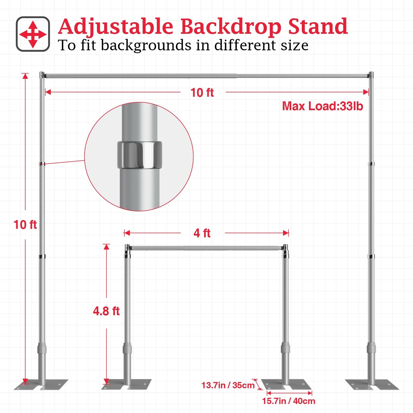 EMART 10x10ft Heavy Duty Backdrop Stand Kit, Adjustable Pipe and Drape Photo Booth Frame for Wedding, Party, Christmas, Birthday Decorations
