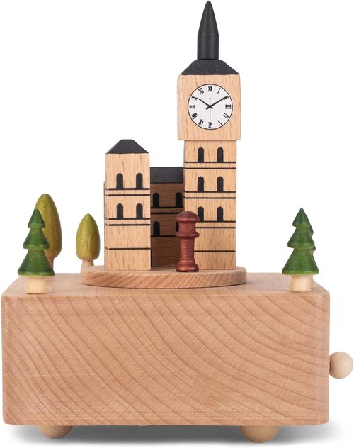 Cottage Garden Big Ben Musical Figurine - 6 Inch Woodgrain Beech Wind-Up Design