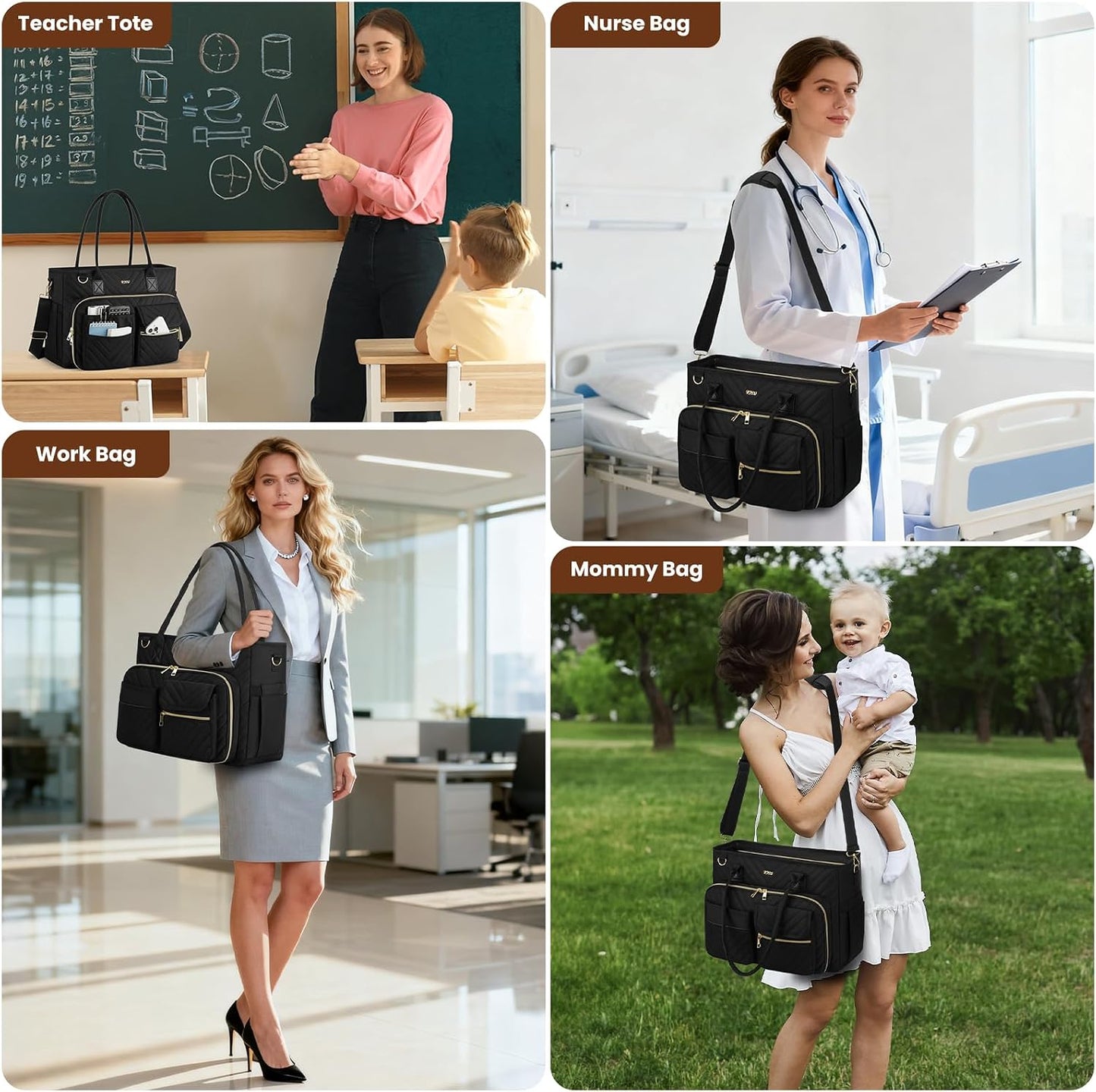 Stylish Teacher Tote Bag for Women - Spacious Work Bag with Laptop Compartment and Shoulder Strap