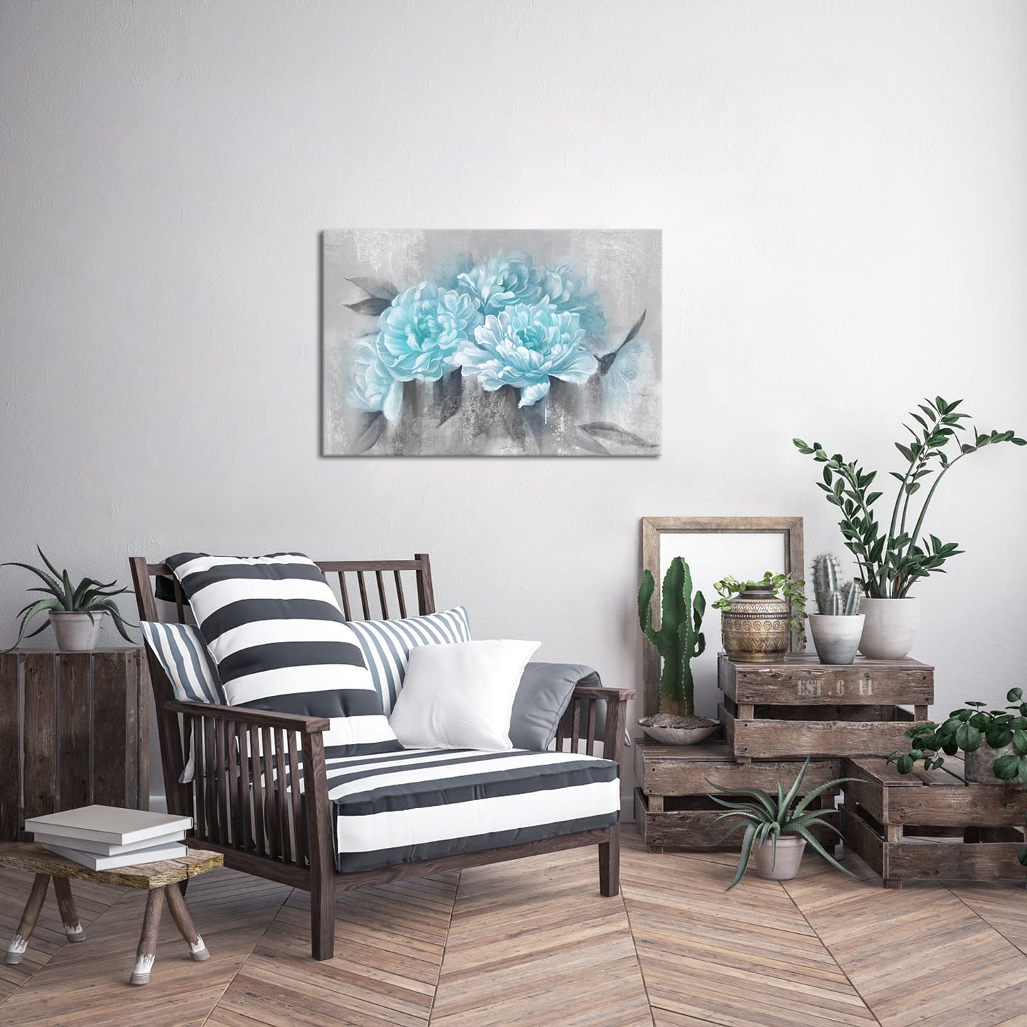 DuoBaorom Aqua and Light Grey Bedroom Elegant FLower Wall Art 24x36 inches