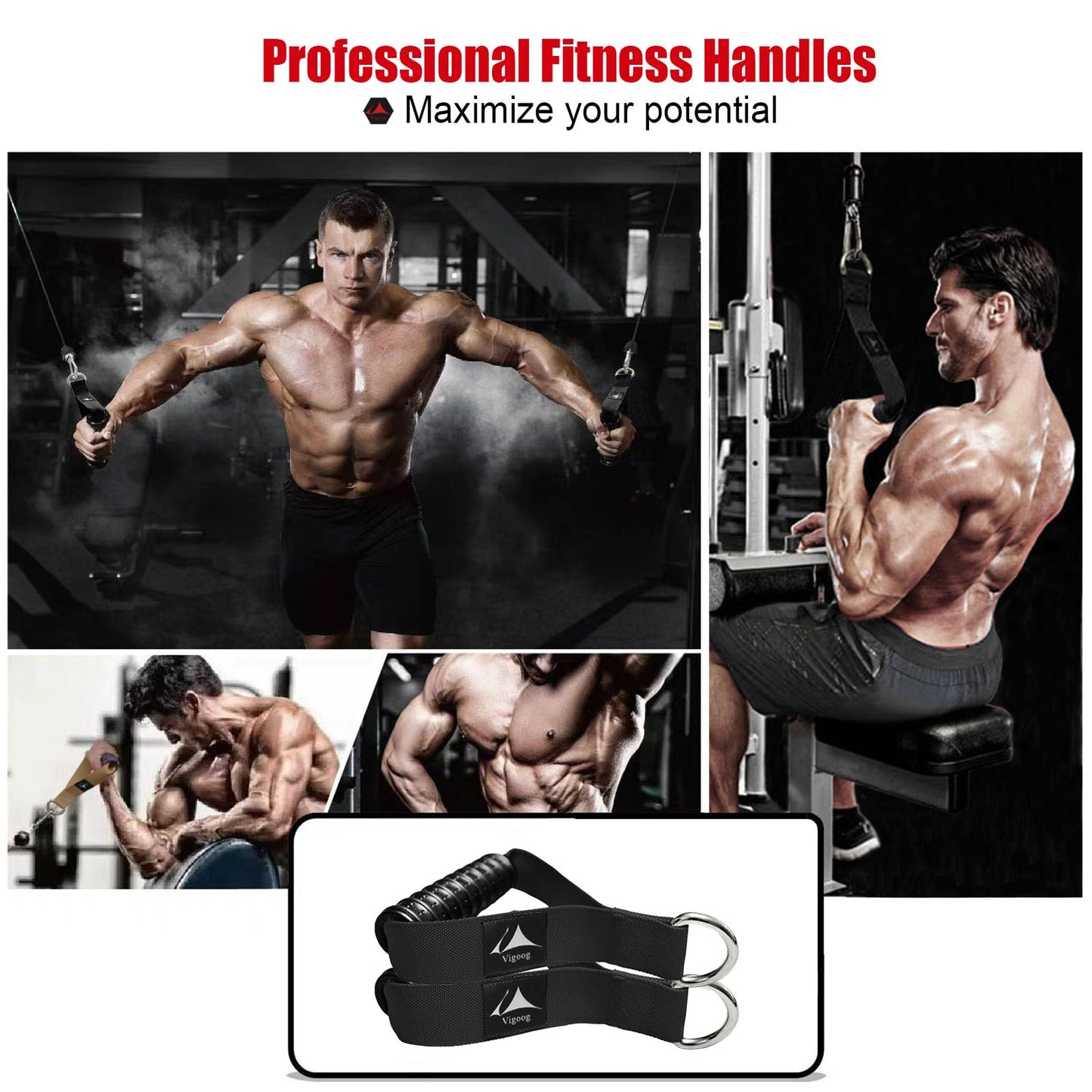 Vigoog Heavy Duty Gym Workout Handles Attachment for Cable Machine,Resistance Band,Pulley System Home Exercise Equipment, Comfortable and Stronger Grip