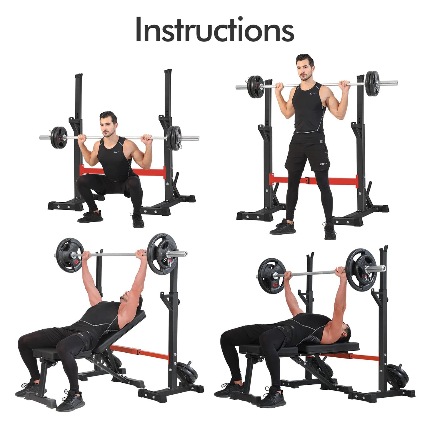 BangTong&Li Squat Rack Stand,Barbell Rack,Bench Press Rack Stand Home Gym Adjustable Weight Rack 550Lbs (Red)