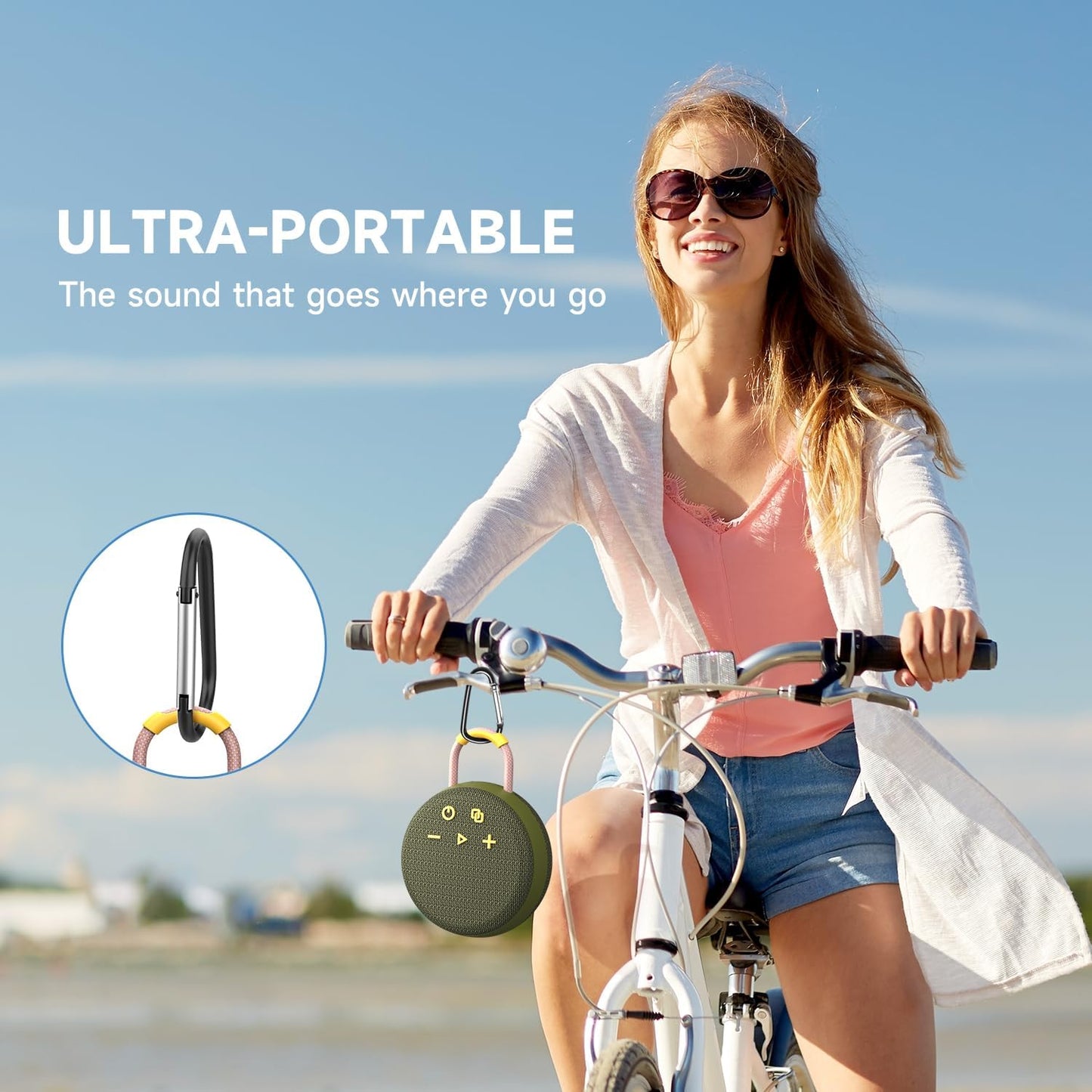 Musibaby 5.3, Packs, Rugged Mini Clip-On Speaker BT Waterproof Build, Shock-Resistant Rubber Shell, Great for Camping