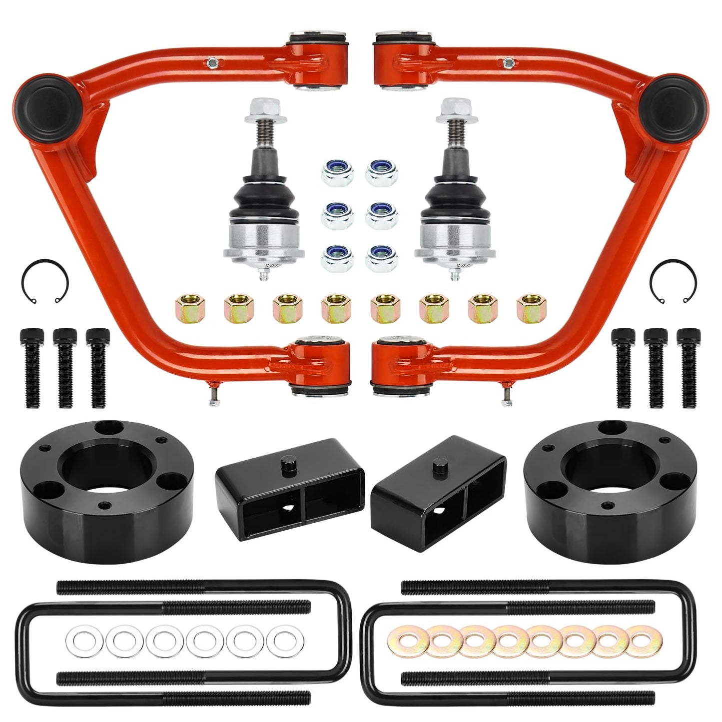 3" Front & 2" Rear Leveling Lift + Upper Control Arm w/Ball Joints Lift 2-4" for Chevy Silverado 1500 2019-2022, GMC Sierra 1500 2019-2022, with Replace Ball joints, Adjustable Suspension Kit