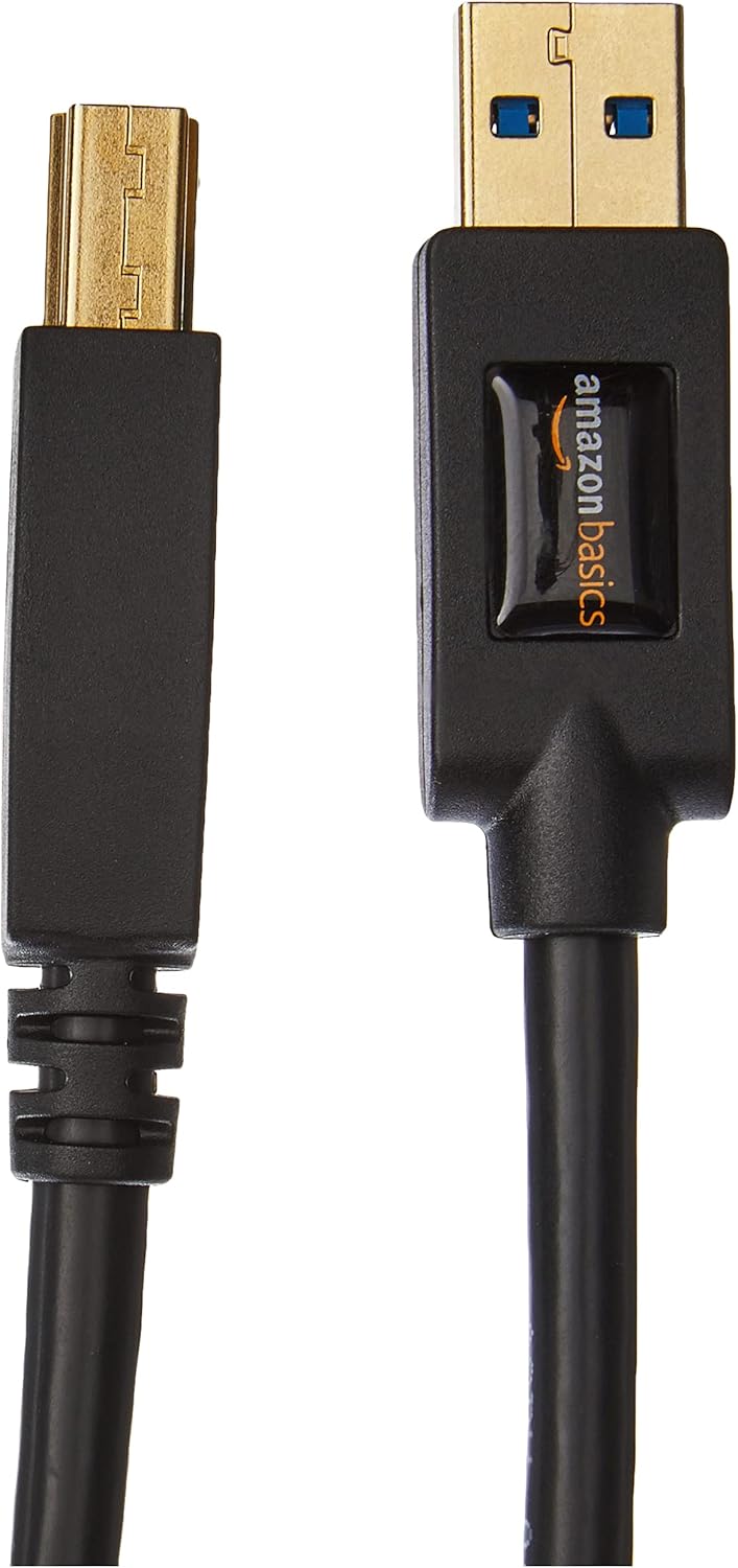 3.0 4.8Gbps 6 Amazon Basics USB-A to USB-B Cable, High-Speed with Gold-Plated Plugs, Foot, Black