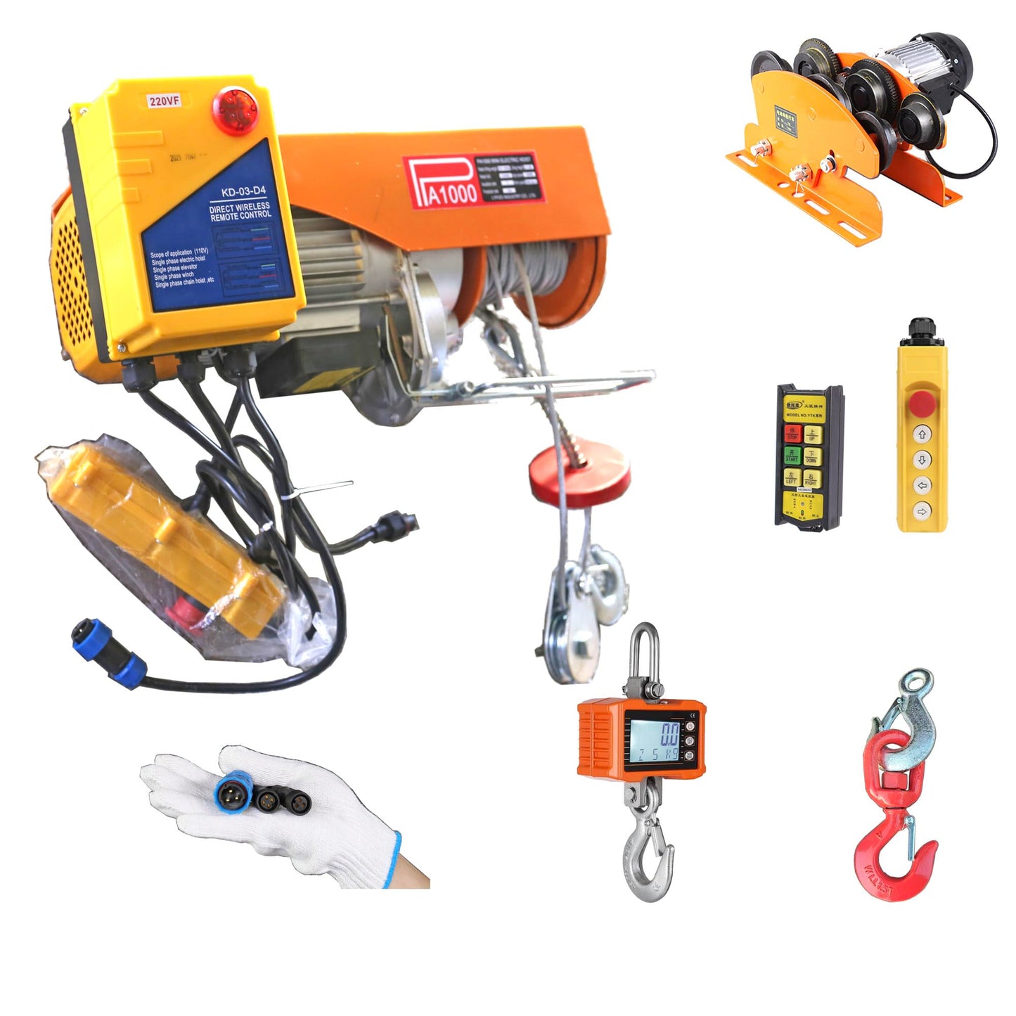 Electrical Gantry Crane 2000 LBS - 10.5 FT Wide, Adjustable Crane 1T with Electrical Hoist, Manual Hoist, Garage Crane 1T with Manual Hoist, Trolley, Scale, Sling, Shackle, Hook (10.5 FT Width)