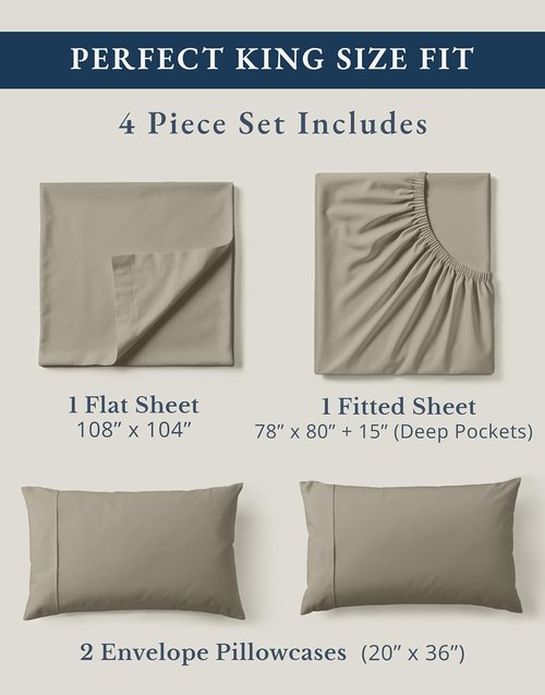 LANE LINEN 100% Organic Cotton King Sheet Set - Soft & Comfy Eco-Friendly Percale Bedding | Silver, 4-Piece, 15" Deep Pocket