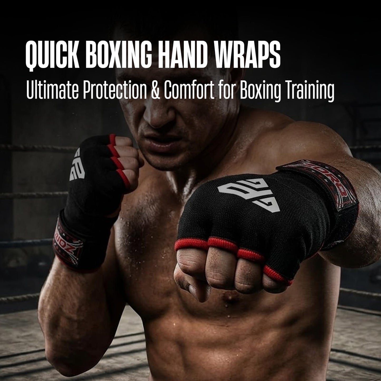 ZORQ Gel Boxing Hand Wraps Inner Gloves - Quick Padded Knuckle Protection Under Mitts for Men & Women - Semi-Elastic Wrist Support for MMA, Muay Thai, Kickboxing & Martial Arts (Red, Large)