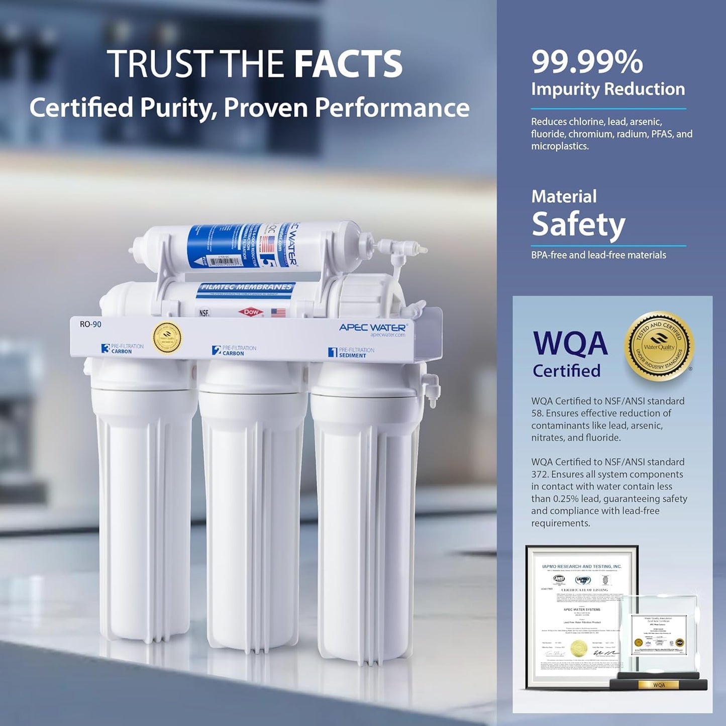 APEC Water Systems Ultimate Series Top Tier Supreme Certified High Output 90 GPD Ultra Safe Reverse Osmosis Drinking Water Filter System, Chrome Faucet