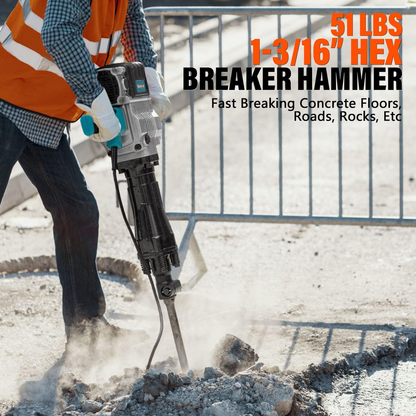 Berserker 50-Pound Demolition Jack Hammer with 1-3/16" Hex Ground Rod Driver