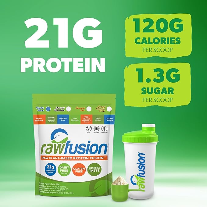 Rawfusion Vegan Protein Powder, Vanilla Bean ??30 Servings, 21g Plant-Based Protein, Low Net Carbs, Non-Dairy, Gluten-Free, Soy-Free, Kosher, Non-GMO, 2.06lbs