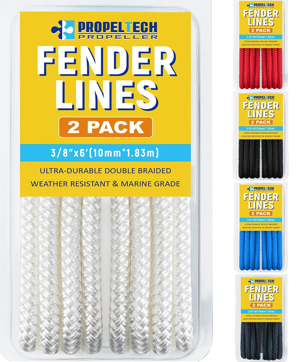 2 Pack 3/8'' x 6' Boat Fender Lines for Mooring, Docking Ties & Small Boat,Premium Marine- Grade Double Braided Nylon Boat Rope with a 5" Eyelet,Anti-Wear & Weather-Resistant-White