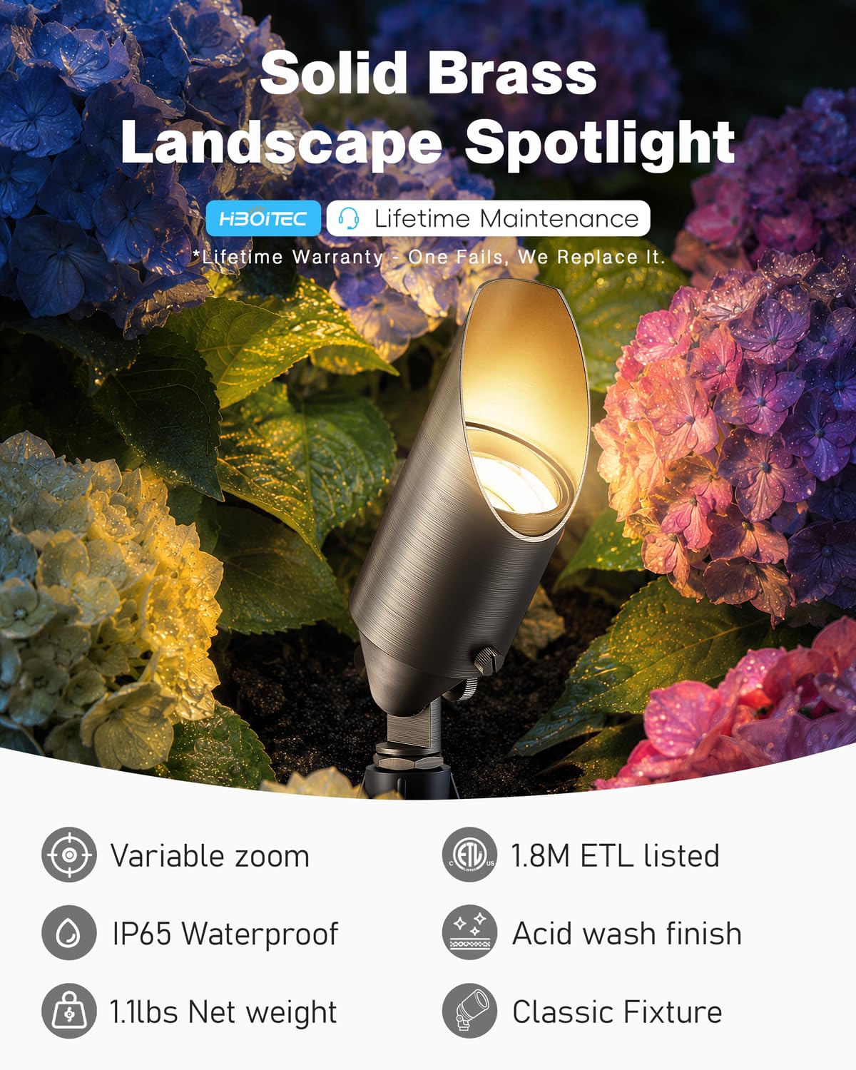 HIBOITEC Solid Brass Outdoor Landscape Spotlights, 12V Heavy Duty Low Voltage Landscape Lighting, LED Spot Light Fixture Waterproof, Classic Bronze Uplight Without Bulb, 12Pack