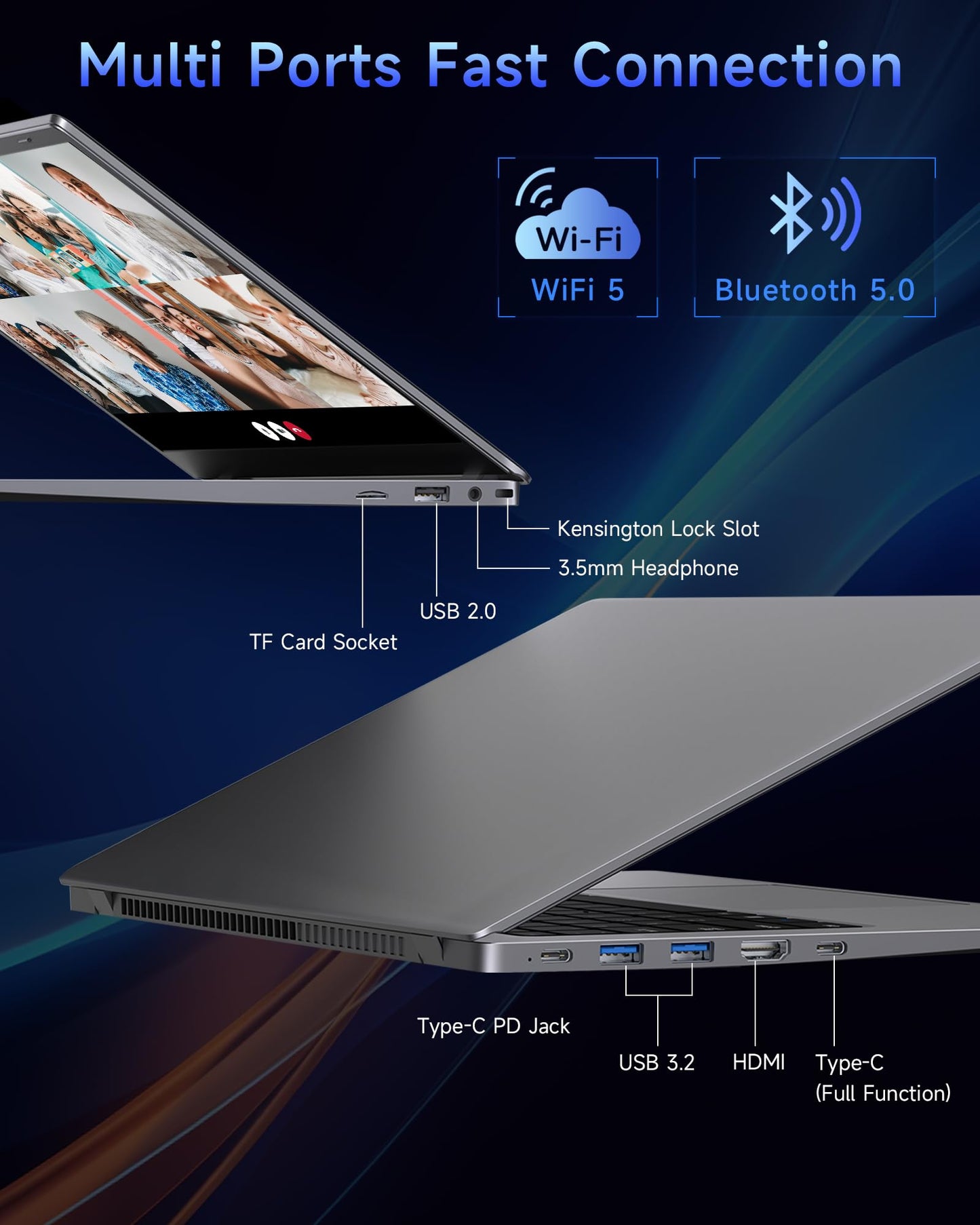 Zrasu 14" Laptop Computer,Pentium Gold 6500Y (Up to 3.4GHz), 32GB RAM 1TB SSD, Grey Laptops with Type-C, HDMI, USB3.2, BT5, WiFi 5, Lightweight Business Laptop