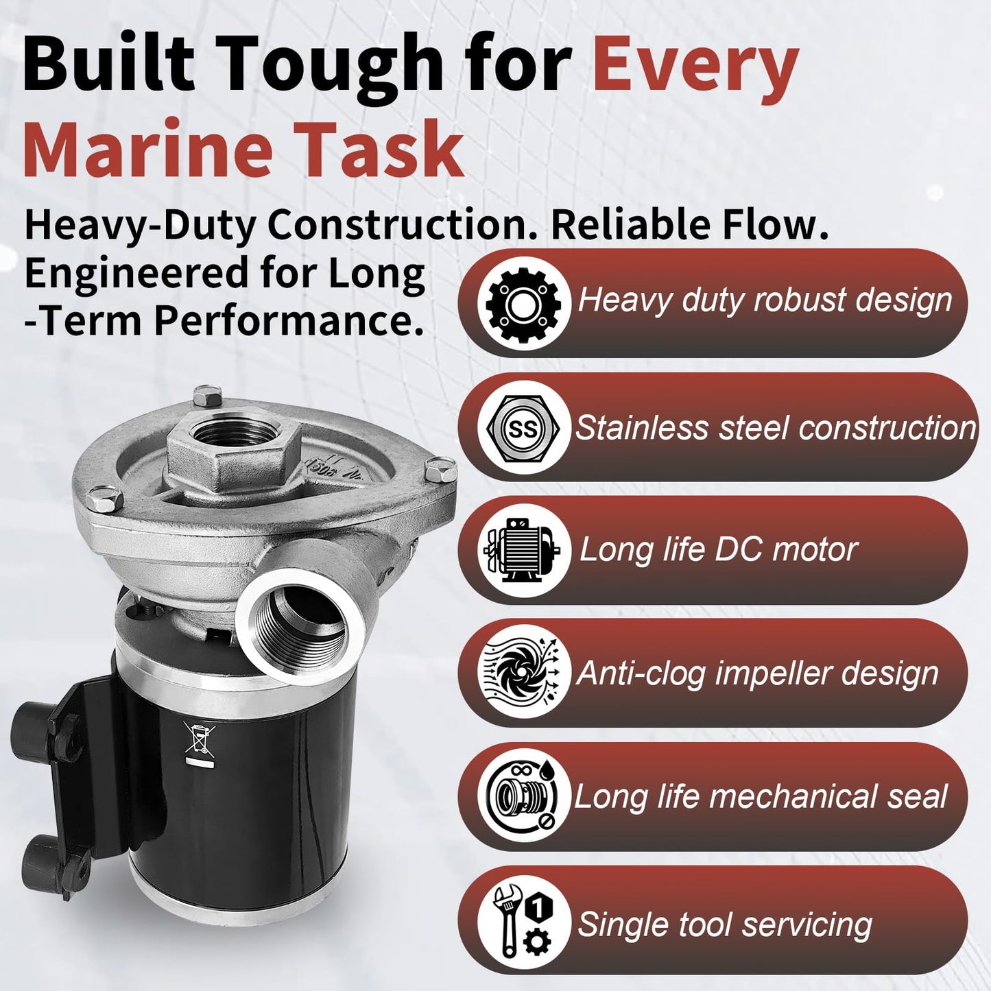 50840-0012 12V ‎29.7GPM Low Pressure Marine Centrifugal Pump Replacement for 50840-0012 Cyclon Centrifugal Pump 8.7Psi 3/4"NPT Stainless Steel Electric Water Pump for Marine & RV