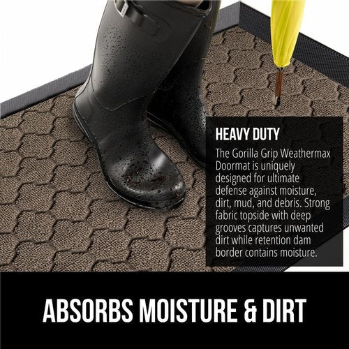 GORILLA GRIP Waterproof All-Season WeatherMAX Doormat - 34x58 Natural Rubber, Stain & Fade Resistant, Easy Clean Latte Quatrefoil