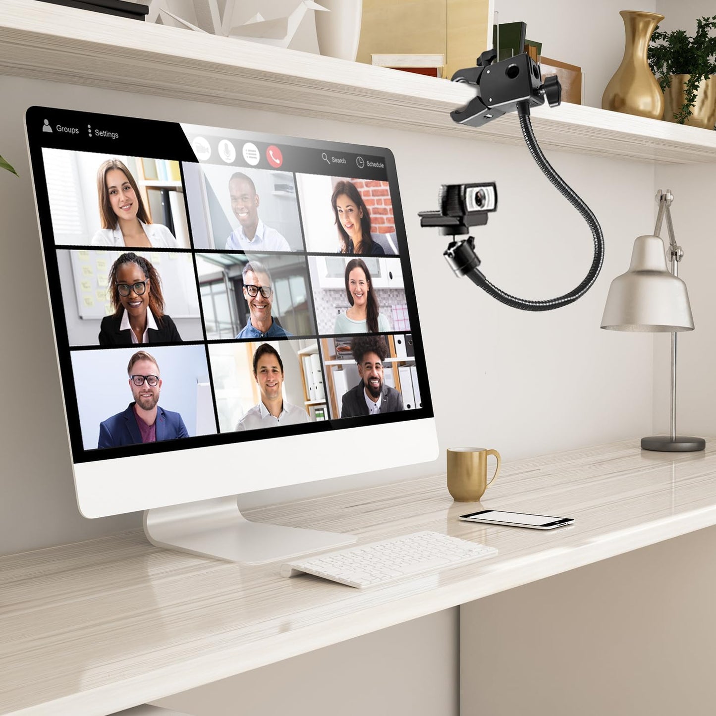 Khazylorr C922 C930e C920S C920 C615 C960 C920x 4K N60 Webcam Stand, Webcam Mount Gooseneck Arm with Phone Holder Web