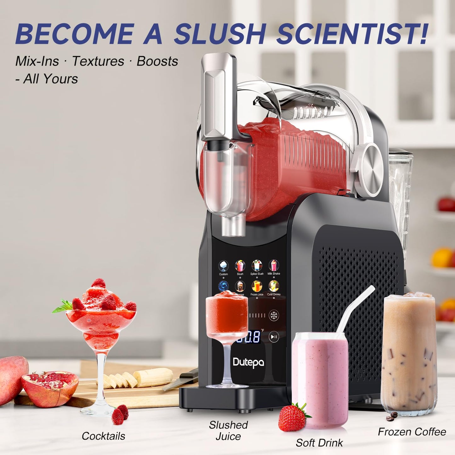 8-in-1 Slushie Machine for Home - 68 fl oz, No Ice Needed, LED Display, Self-Cleaning Frozen Drink Maker - Ideal for Slushies, Milkshakes, Margarita Smoothie, Frappés, & More