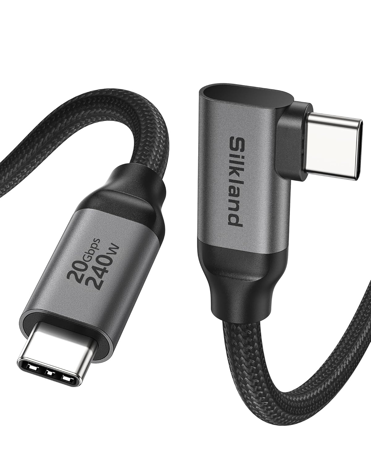 4FT, 8K@30Hz 5K/4K@60Hz 20Gbps 90 3.2 2x2 240W 17, Silkland USB C Monitor Cable Right Angle Display, Data Transfer