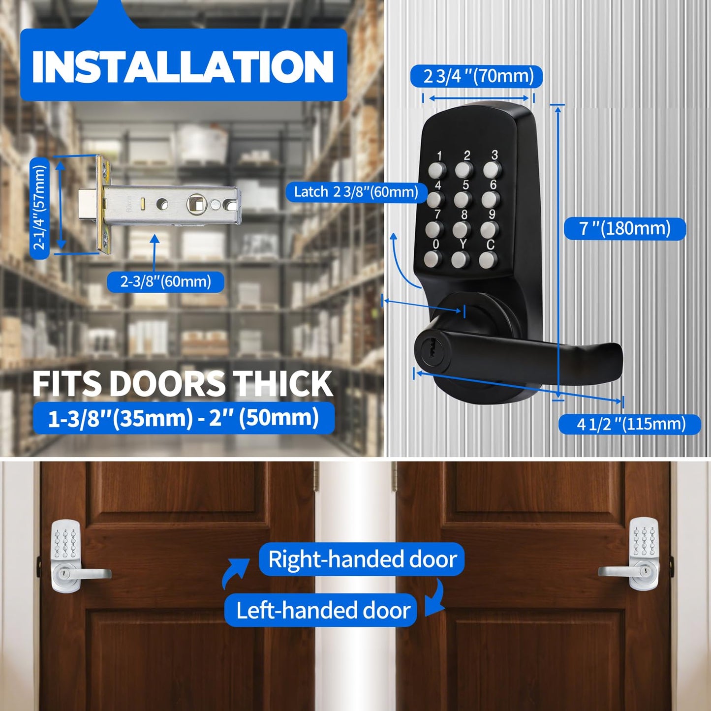 MUTEX Mechanical Keyless Lock w/Both Key & Keyless, Big Panel for Comfortable Key Press, Suitable for Home and Office, Super Durable - 100% Mechanical, All Metal, No Battery Needed