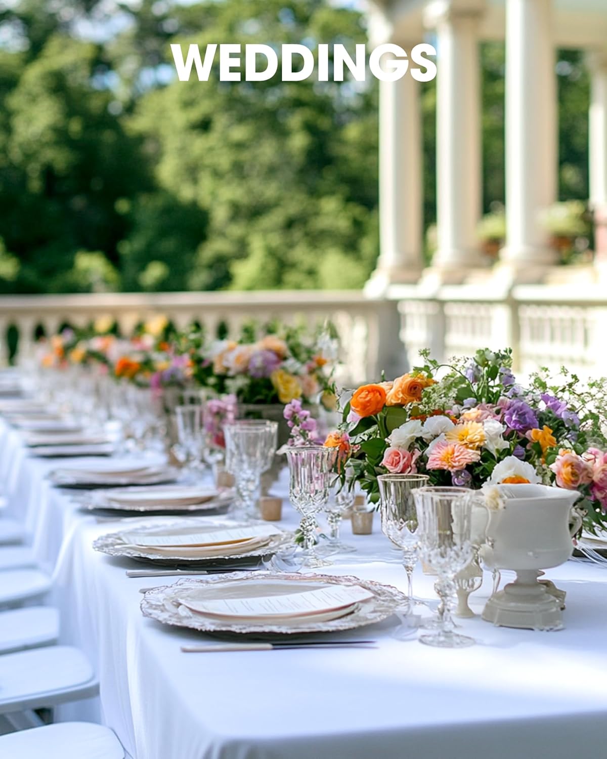 Pureegg Rectangle Tablecloth - Durable 60" x 102" Polyester for Outdoor Parties & Weddings | 2 Pack, White