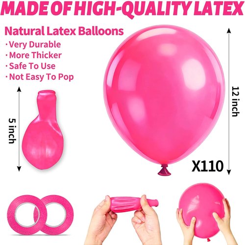 Hot Pink Balloons by [Brand Name] - 110pcs 12-Inch Latex Balloons for Birthday Parties & Baby Showers