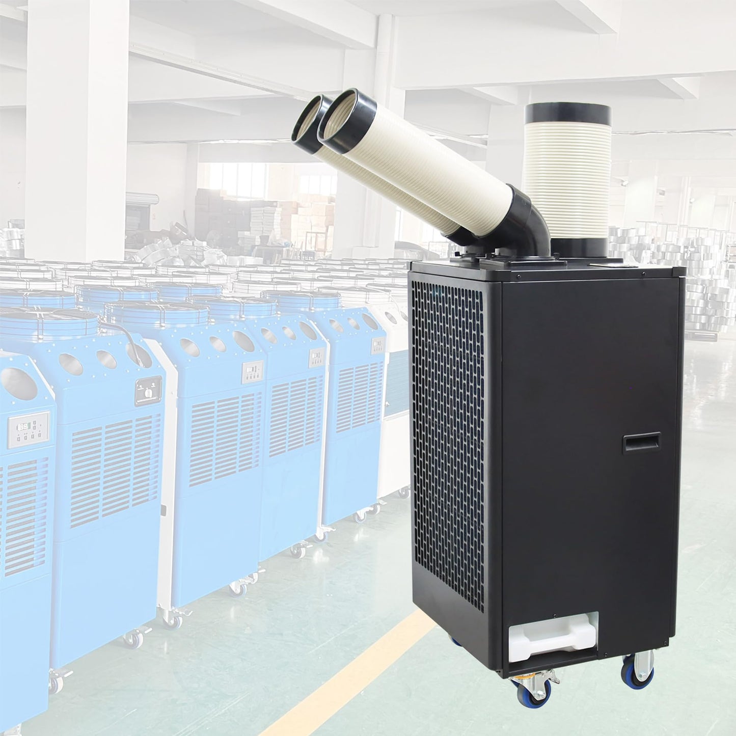 HQHAOTWU Industrial Air Conditioner Outdoor Indoor Spot Mobile Air Cooler 550m³/h Commercial Aircon with Two Outlet Tubes 110V