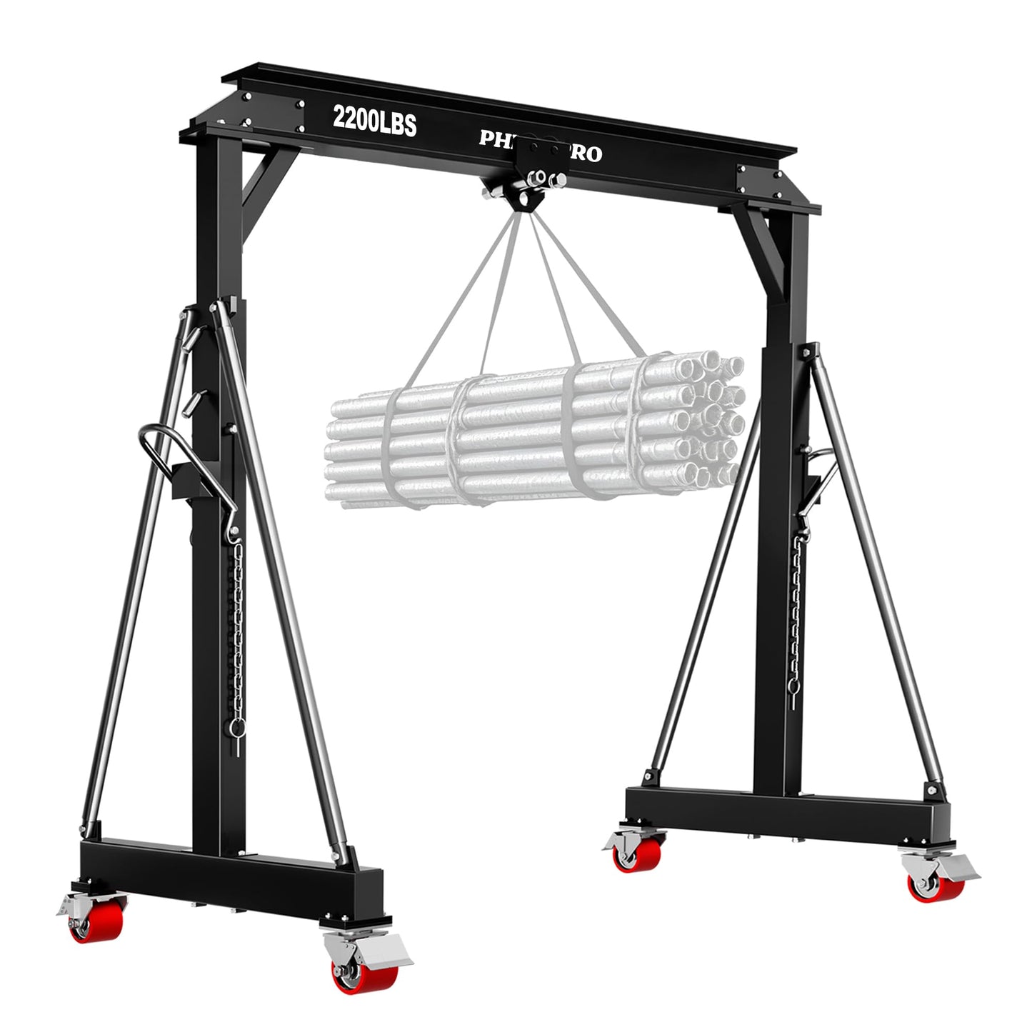 1 Ton Gantry Crane - MAX3000Lbs Portable Hoist Frame with Steel I-Beam Construction, Adjustable Height 8.57-12.50ft, Lifting Gantry for Factories, Garage, Auto Repair, Construction Site, Black