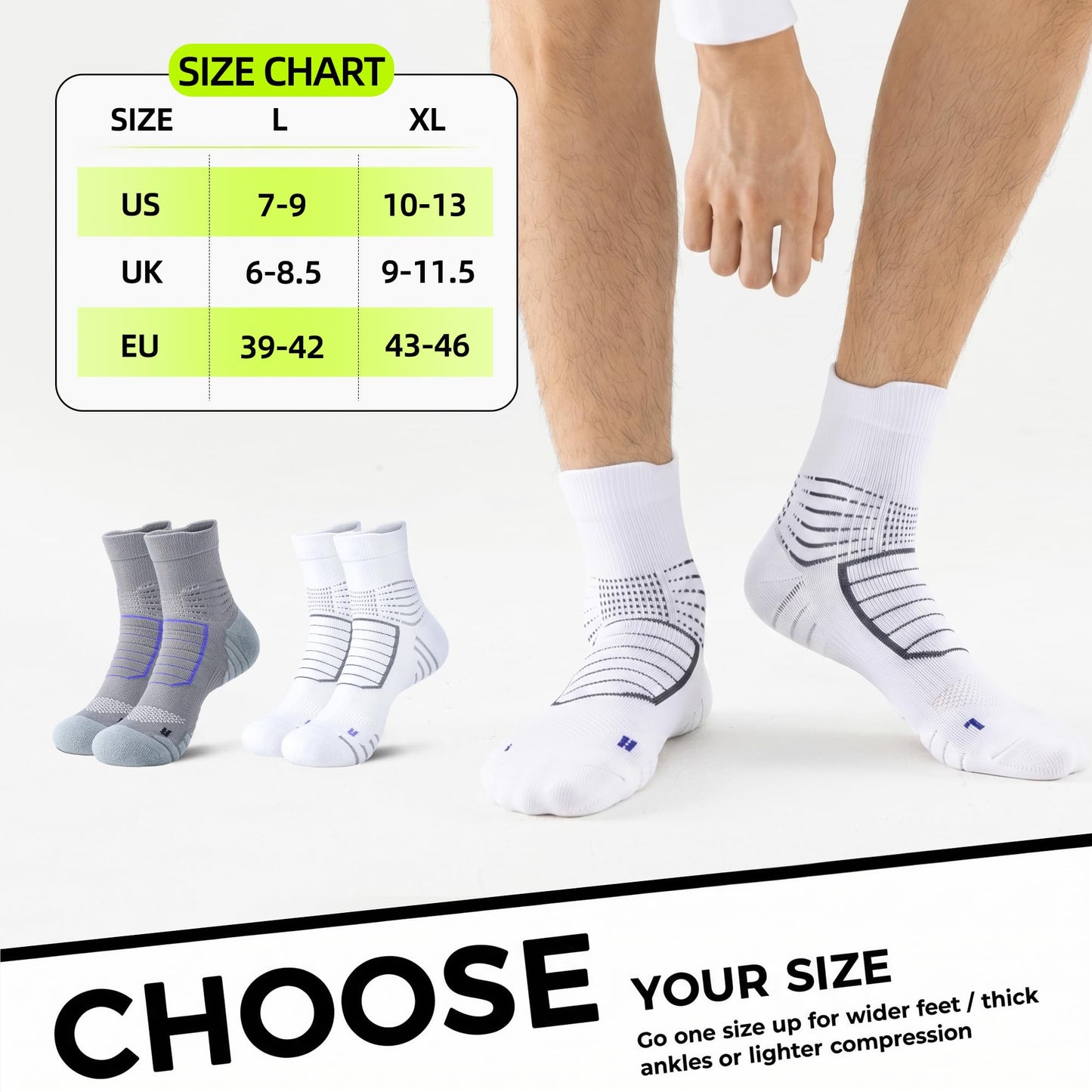 mqamex Compression socks men (US, Alpha, X-Large, Regular, Regular, 3 white)