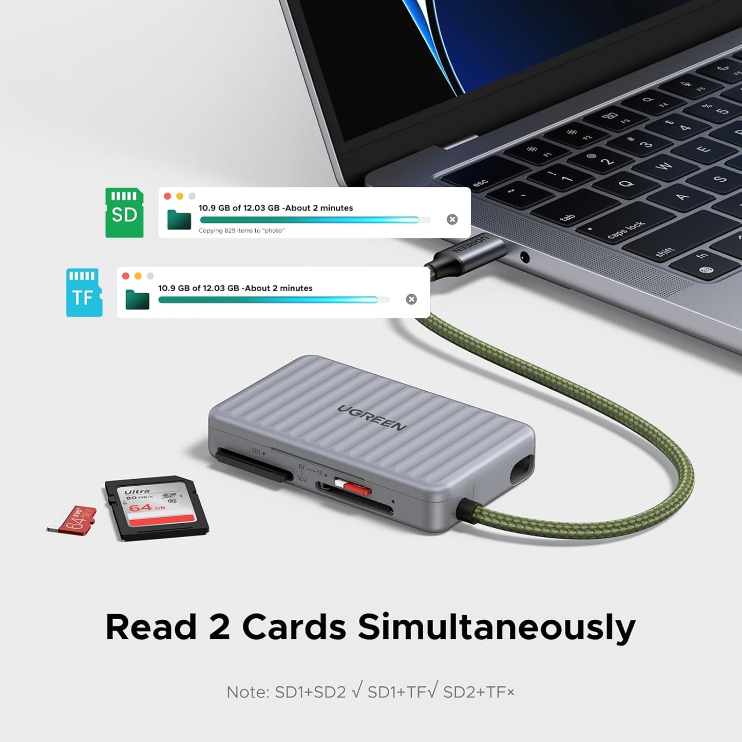 UGREEN 4 16 15, USB C SD Card Reader with SD Card Holder, High-Speed Memory Card Reader Adapter with Card Storage Case