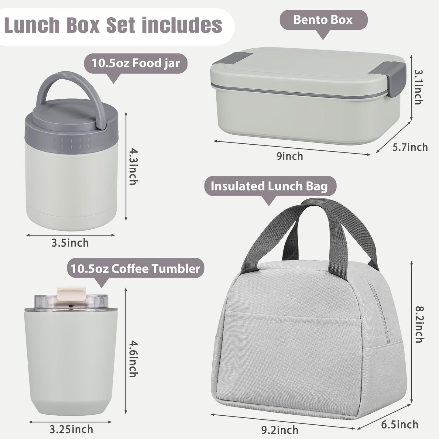 Large Bento Lunch Box Set for Adults Kids Women with 10.5oz Soup Thermo,Coffee Tumblers Men Girls Boys Teenagers Leak-Proof Lunch Food Containers with Lunch Bag