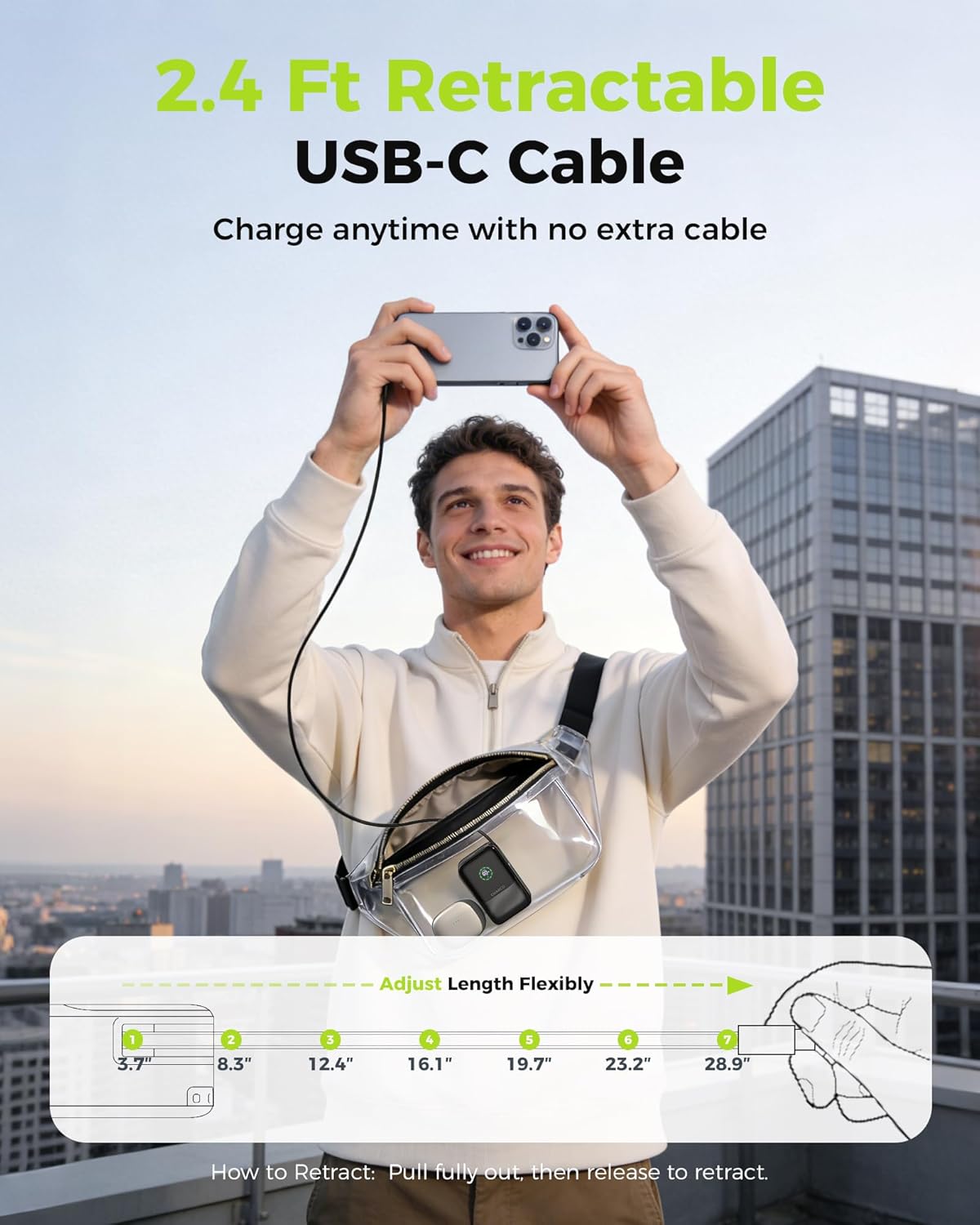 CHARCO 45W, 10000mAh Pack 17/16 Portable Charger Power Bank Fast Charging Battery Charger Portable with Retractable USB