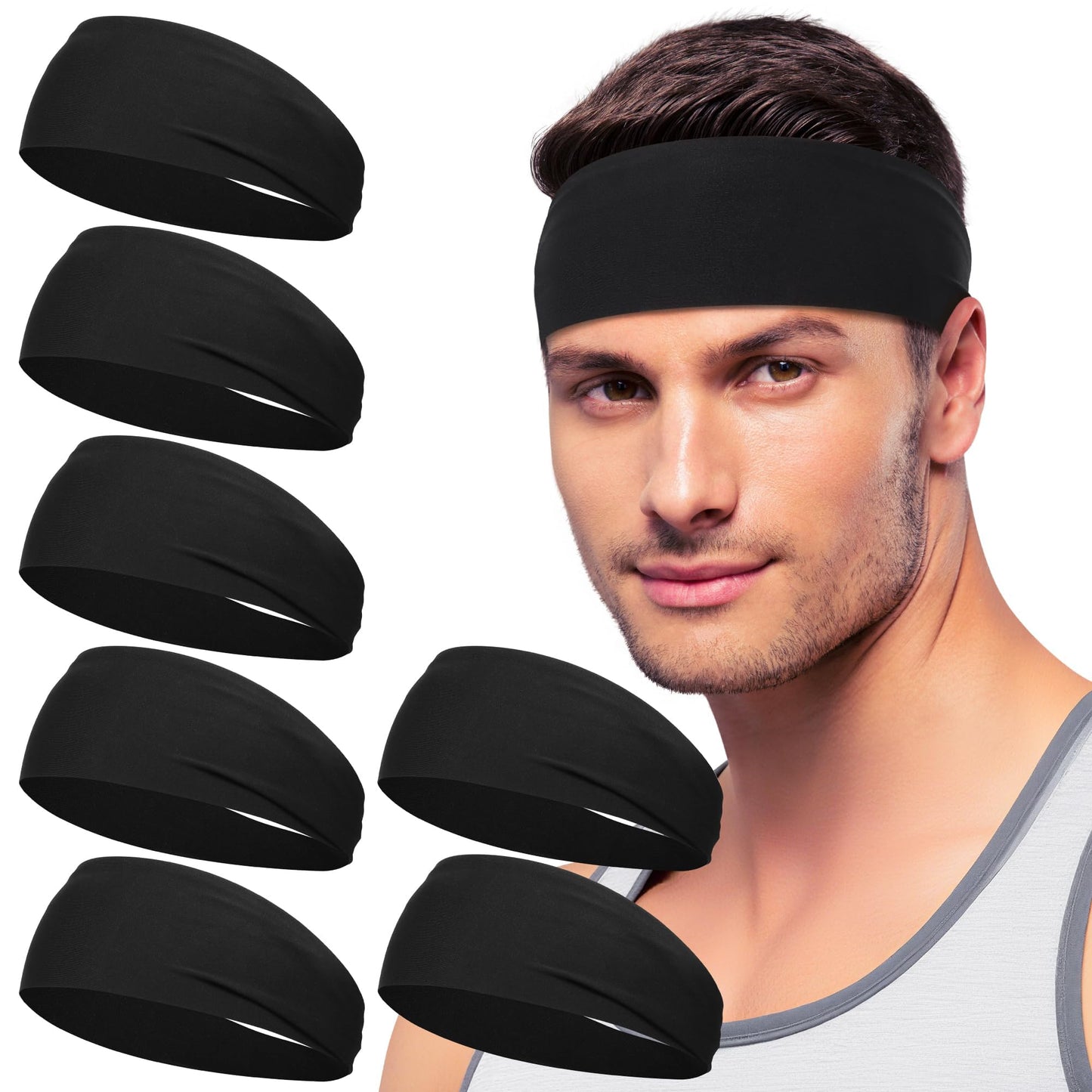 Sport Headbands for Men - 7 Pcs Sweat Absorbent Running Headband for Fitness Workout Running Rugby Baseball Yoga High Intensity Interval Training, Unisex Sweatband for Both Men and Women