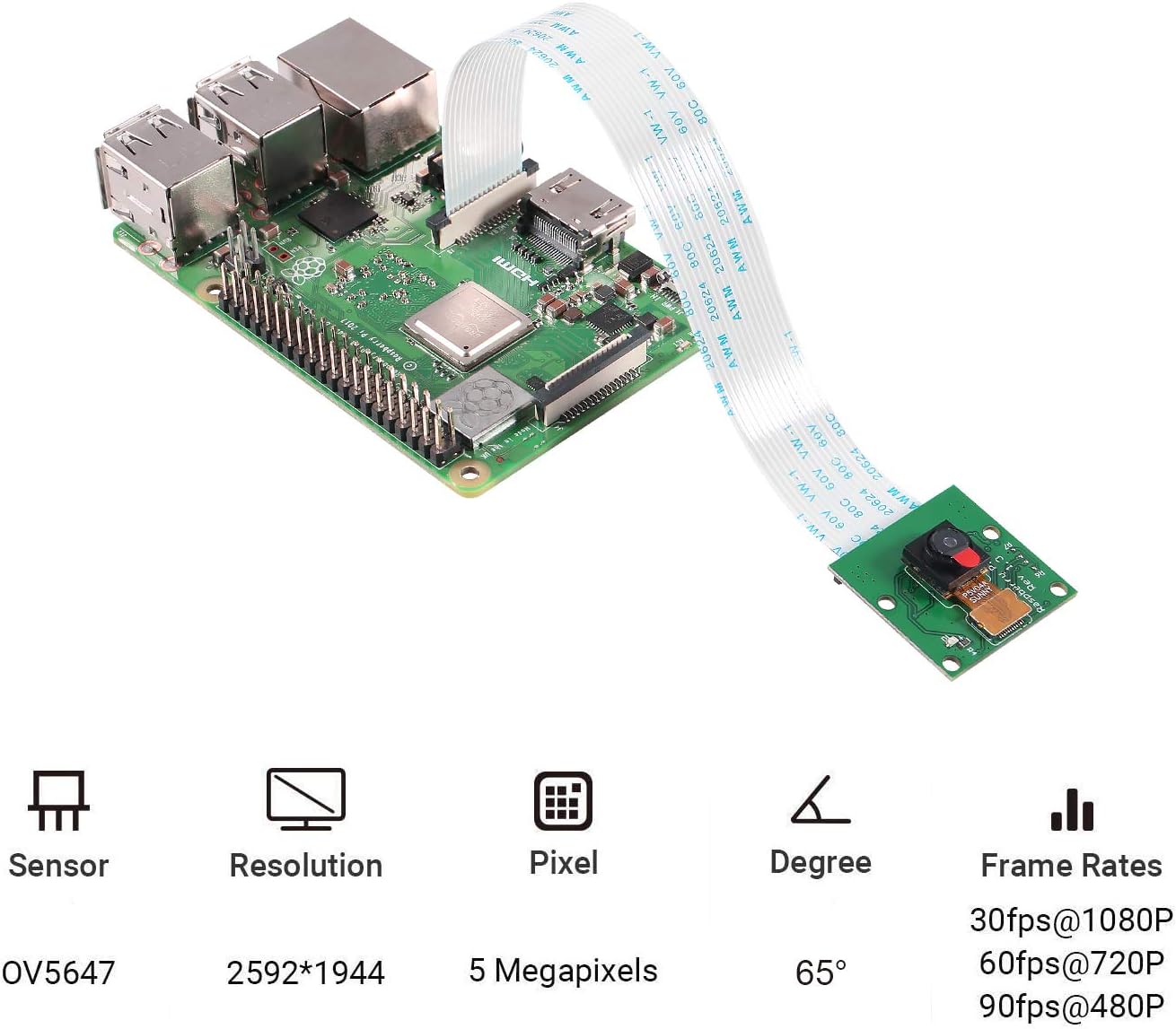 Aokin 5MP 1080P OV5647 A/B/B+/2/3/3B+/4 15cm for Raspberry Pi Camera Module, with Sensor Video Camera Module