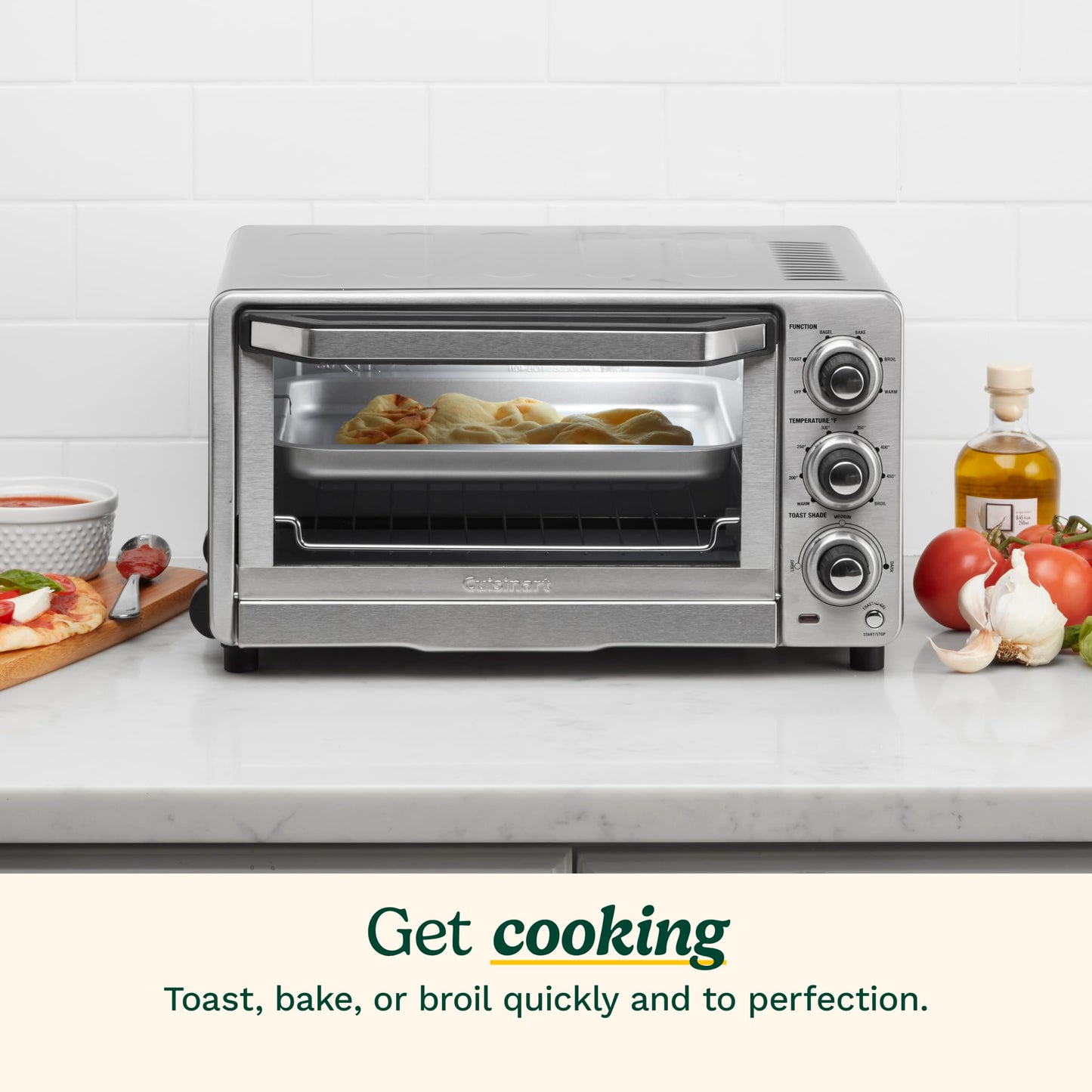 Cuisinart Custom Classic Toaster Oven Broiler, 1800 Watt Countertop Toaster Oven to Bake, Broil, and Toast, Non-Stick Interior, Consistent Toast Control, Brushed Stainless Steel/Black, TOB-40N