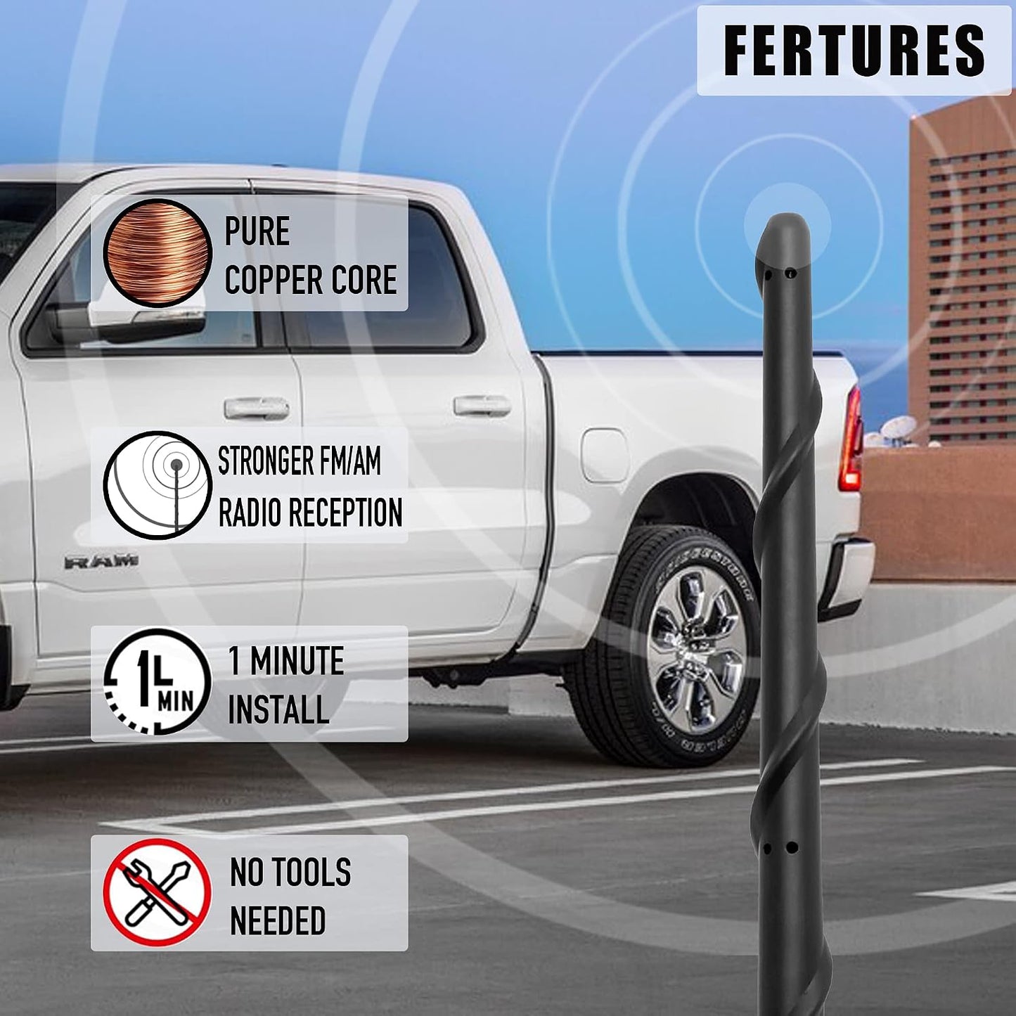KSaAuto 1500 2500 3500 2009-2026 7 Inch Antenna for Dodge Ram Dodge Ram Truck Accessories, Dodge Ram Classic Warlock